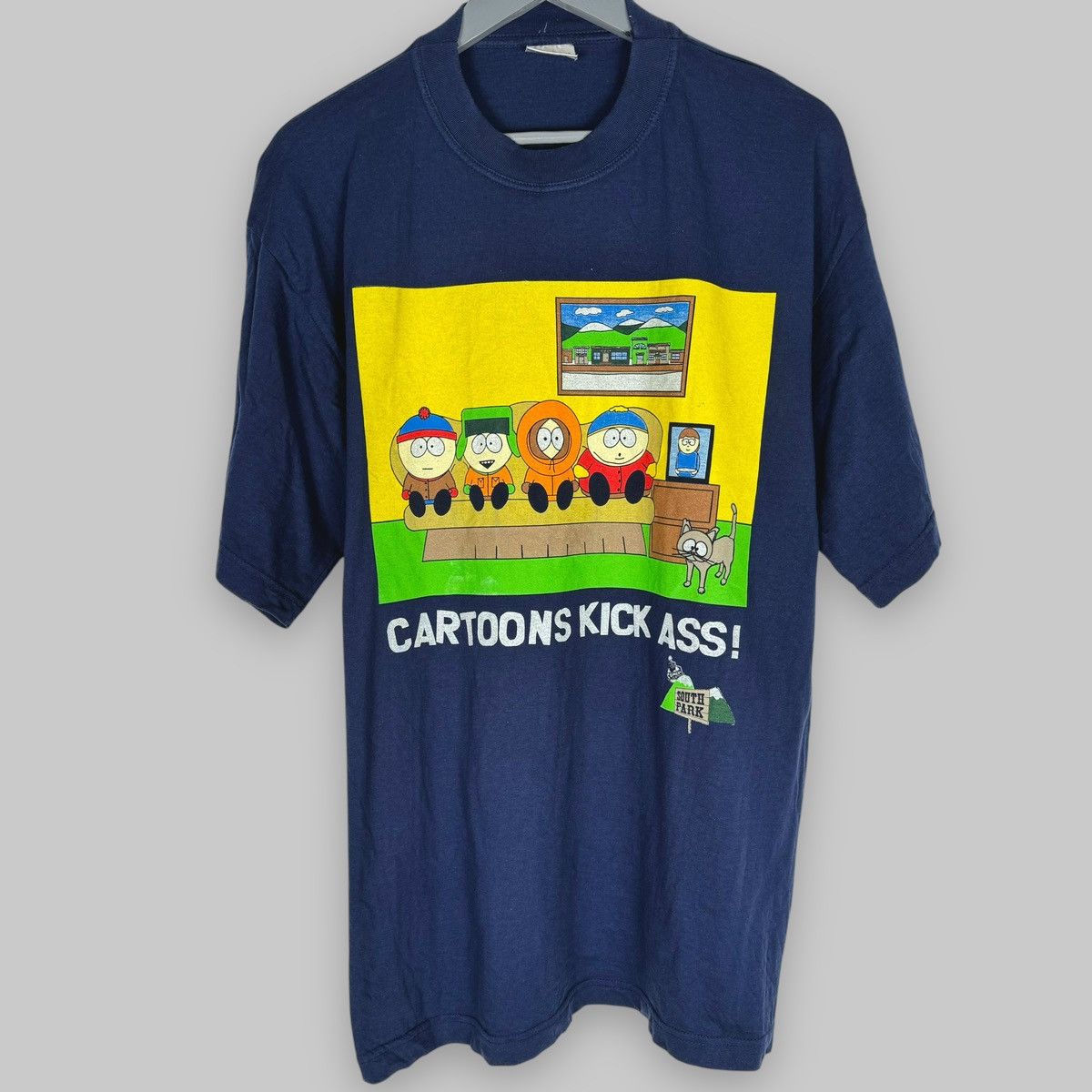 Vintage 90s South Park Cartoons Kick Ass Promo T Shirt Hoodie, Sweatshirt | PodTeesHub.com