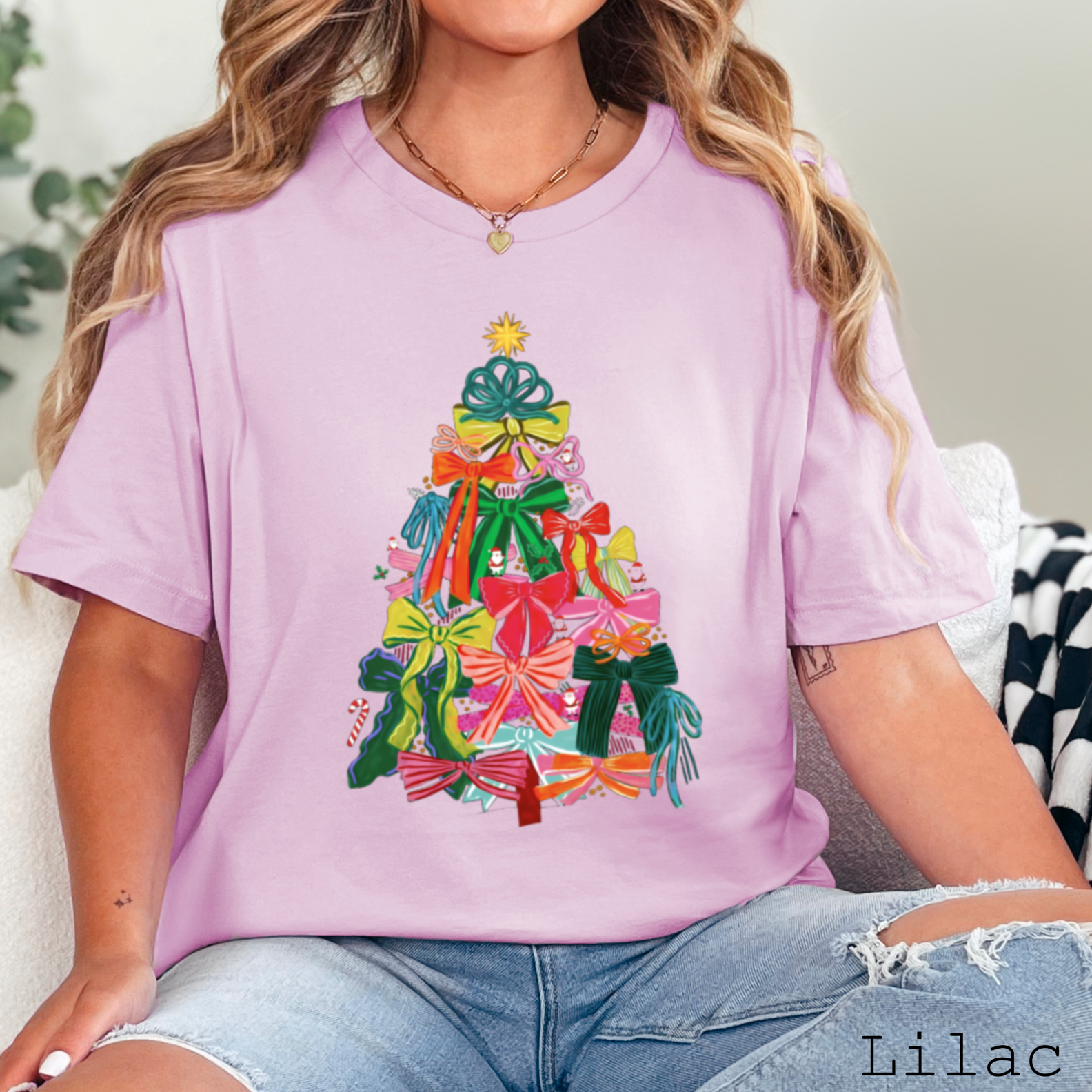 Bow Christmas Tree Christmas 2025 Graphic Tee | Bella Canvas Hoodie, Sweatshirt | PodTeesHub.com