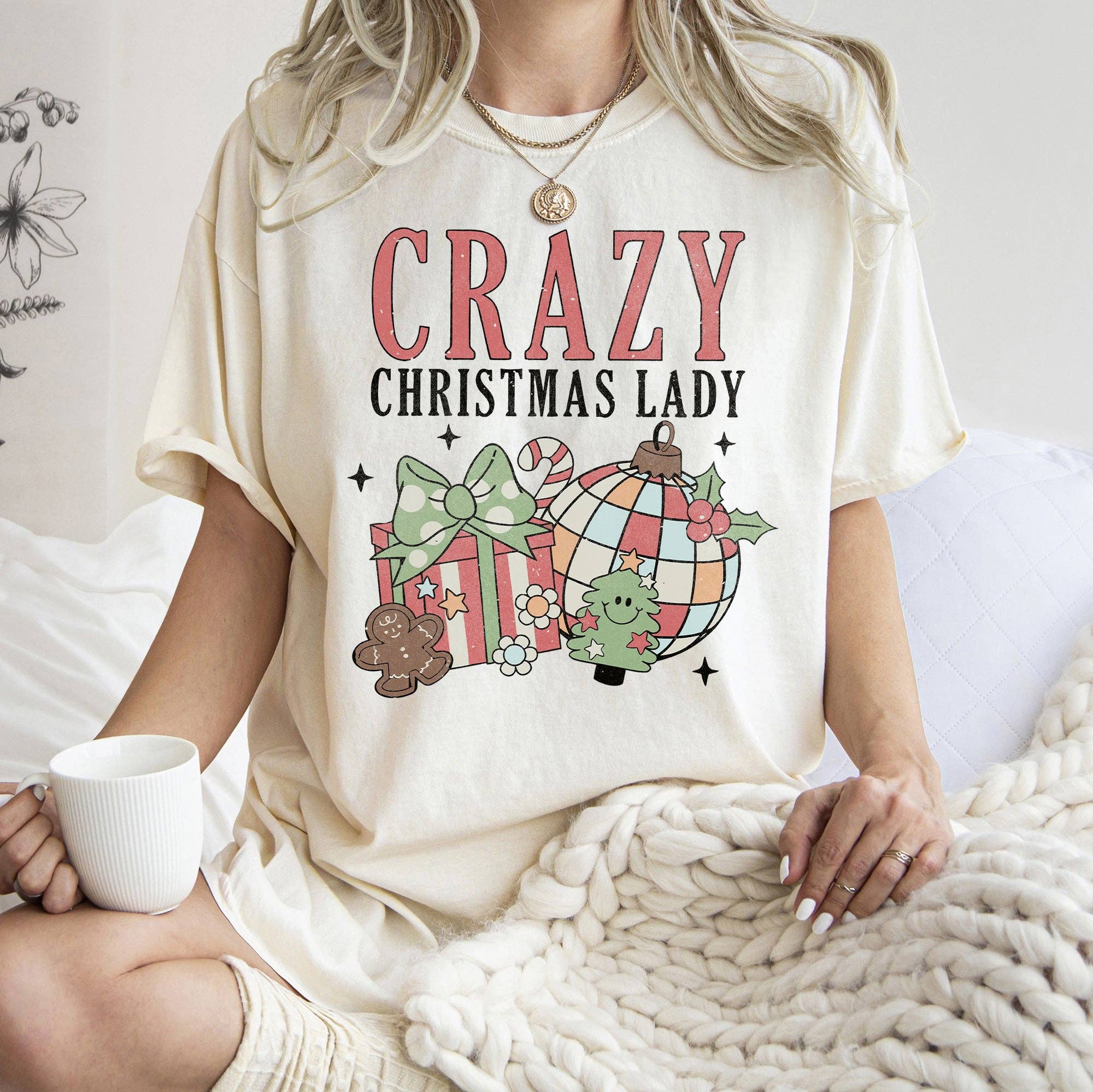Crazy Christmas Lady, Retro, Santa Comfort Colors T-Shirt Hoodie, Sweatshirt | PodTeesHub.com