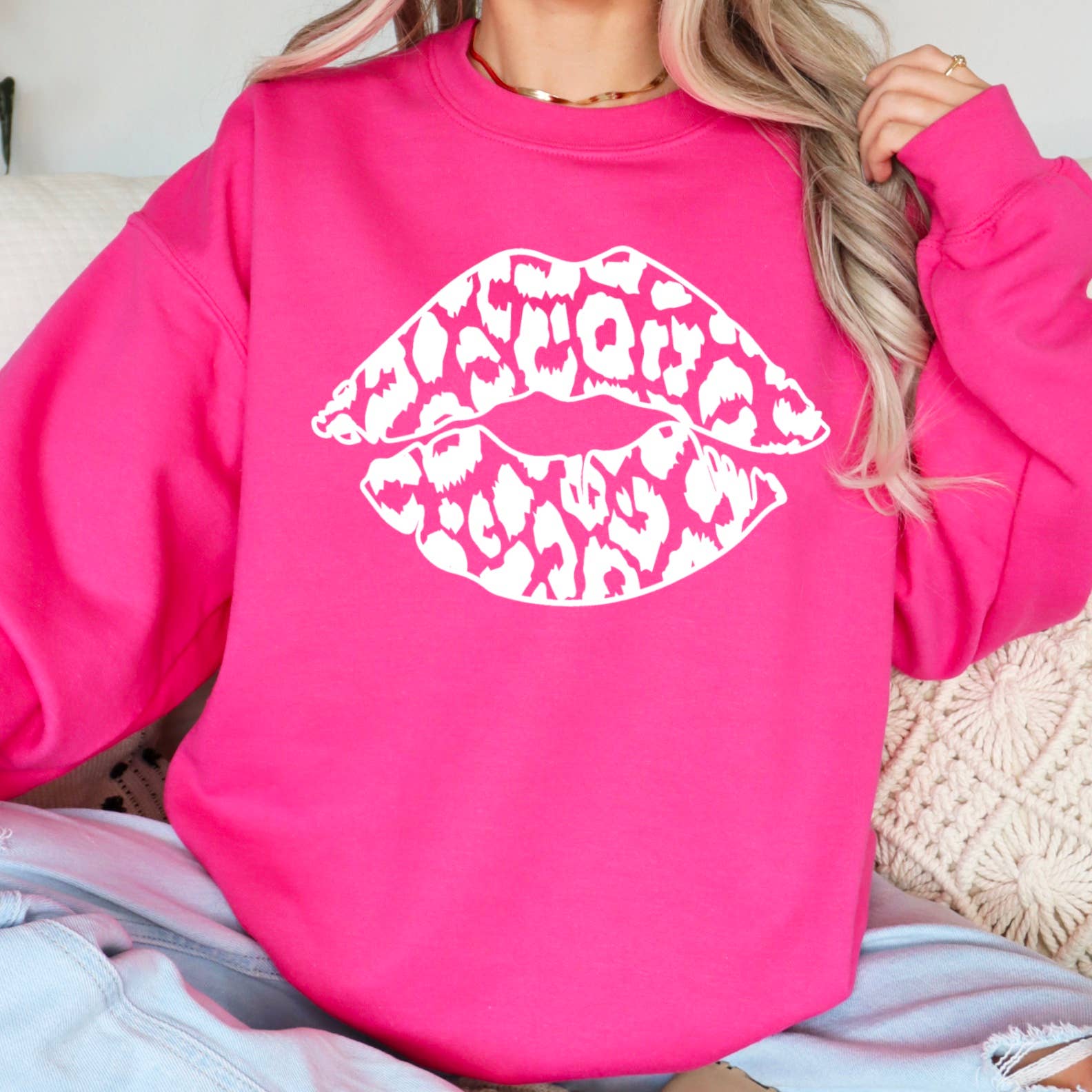 Leopard Lips Sweatshirt | Screen Print Graphic Sweatshirt T-Shirts, Hoodie | PodTeesHub.com