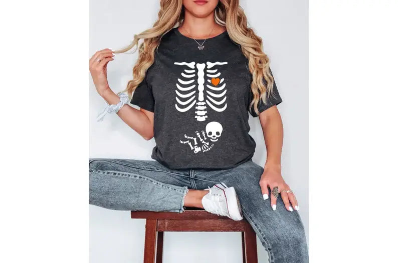 Skeleton Halloween Maternity T-Shirt Hoodie, Sweatshirt | PodTeesHub.com