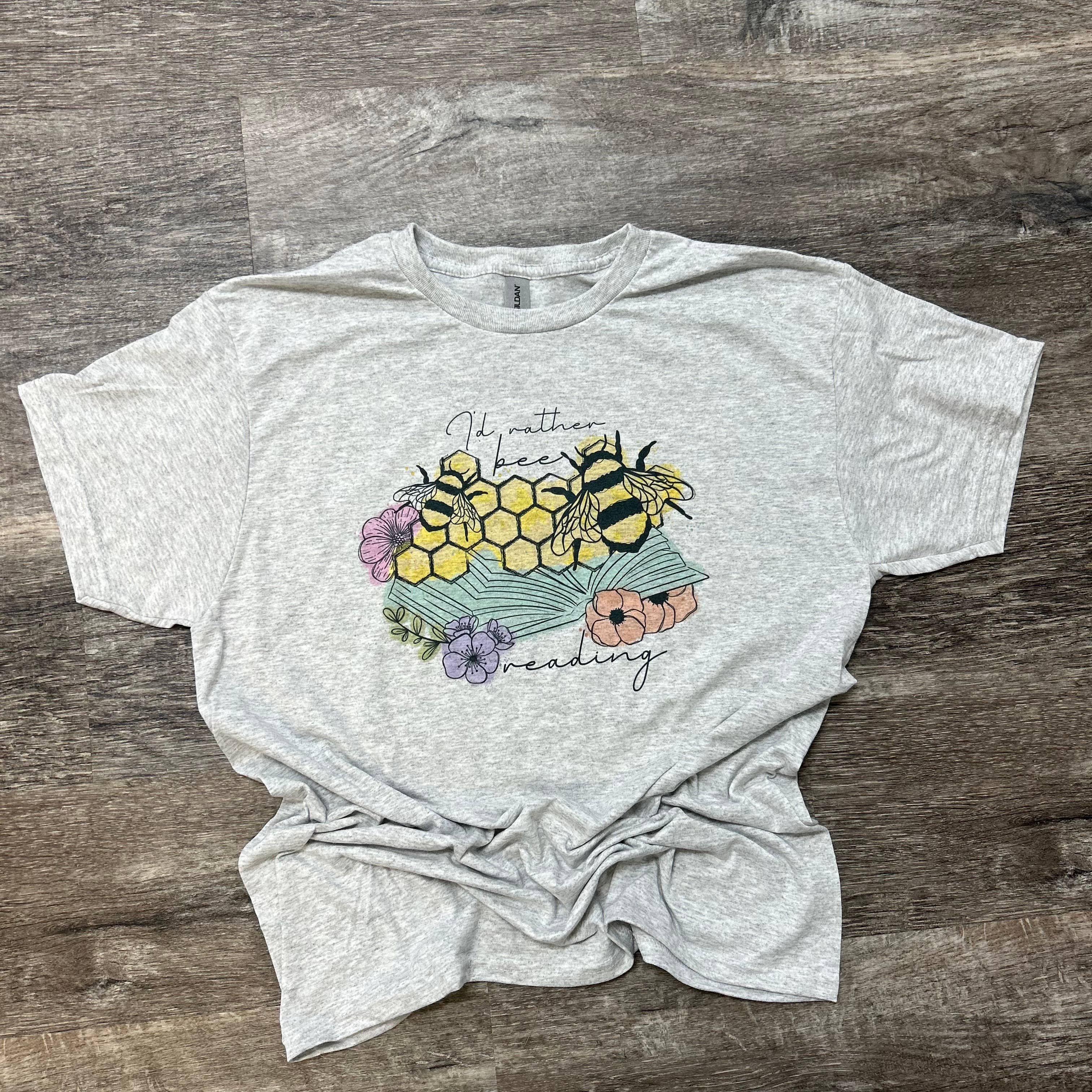 I’D Rather Bee Reading On Ash Gray Tee Hoodie, Sweatshirt | PodTeesHub.com