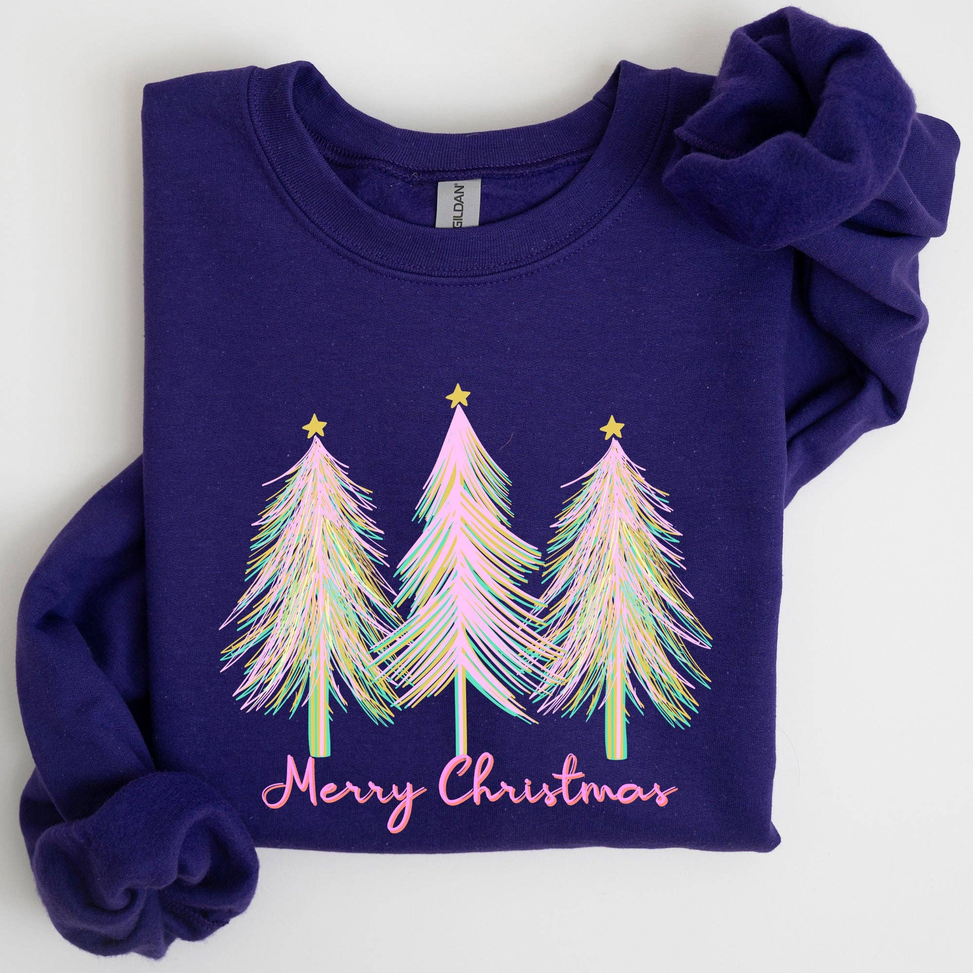 Merry Christmas, Pastel Trees, Winter, Santa Xmas Sweatshirt T-Shirts, Hoodie | PodTeesHub.com