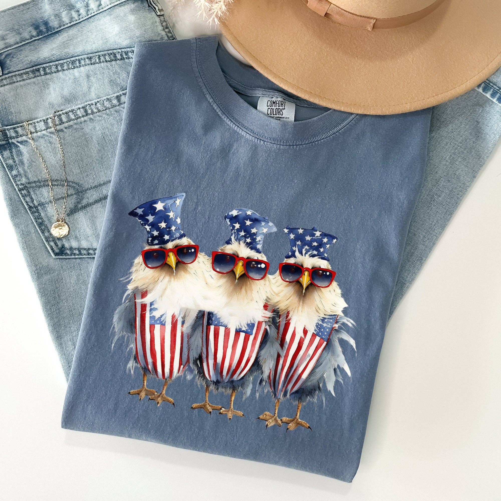 Patriotic Chickens, Hippie, Funny, Patriotic, 4th of Tshirt Hoodie, Sweatshirt | PodTeesHub.com
