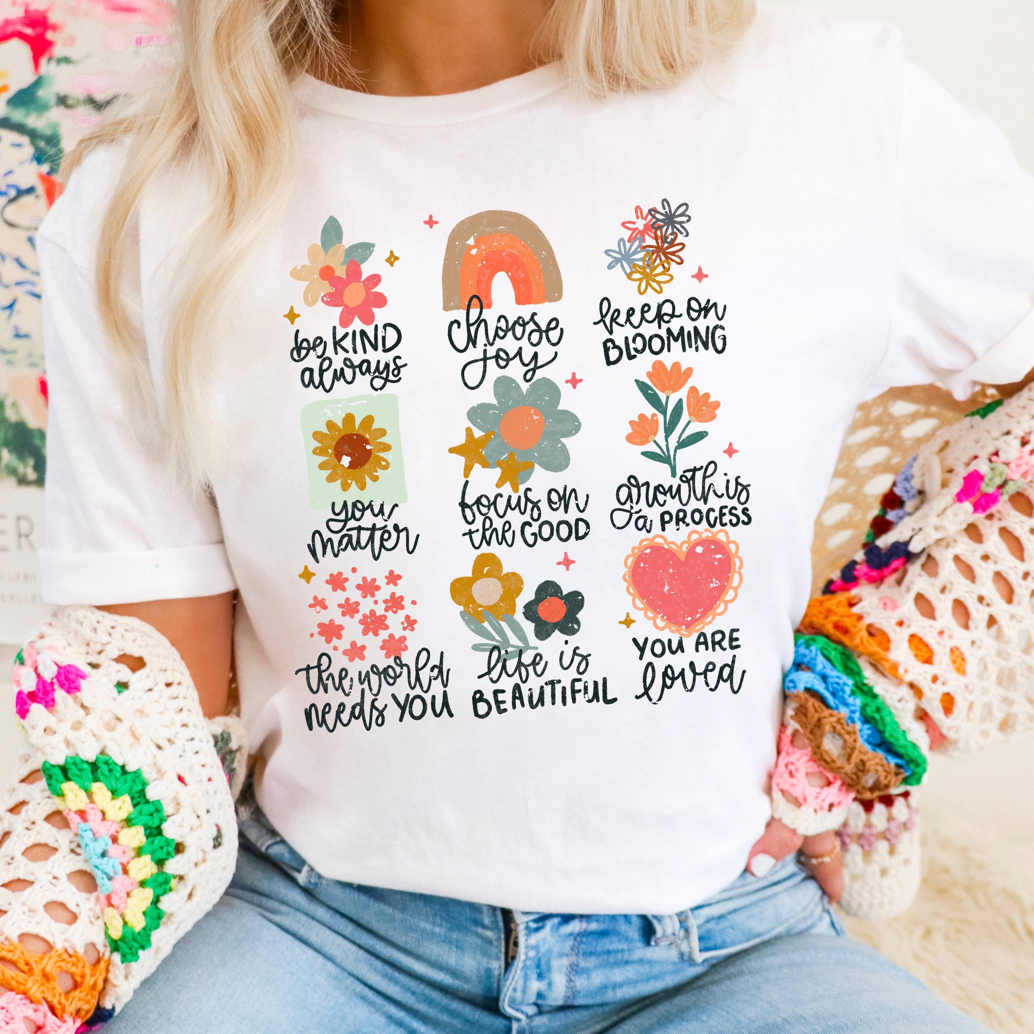 Positive Affirmations Floral Spring Graphic Tee | Gildan Hoodie, Sweatshirt | PodTeesHub.com