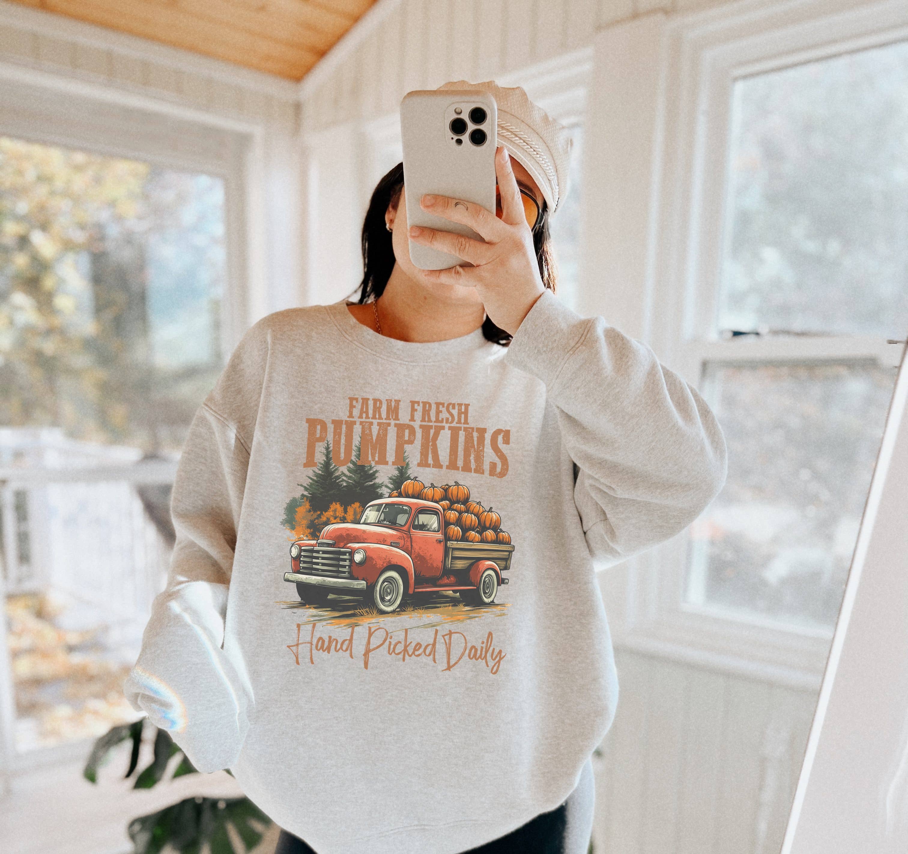 Retro Farm Fresh Pumpkins Fall Crew Neck Sweatshirt T-Shirts, Hoodie | PodTeesHub.com