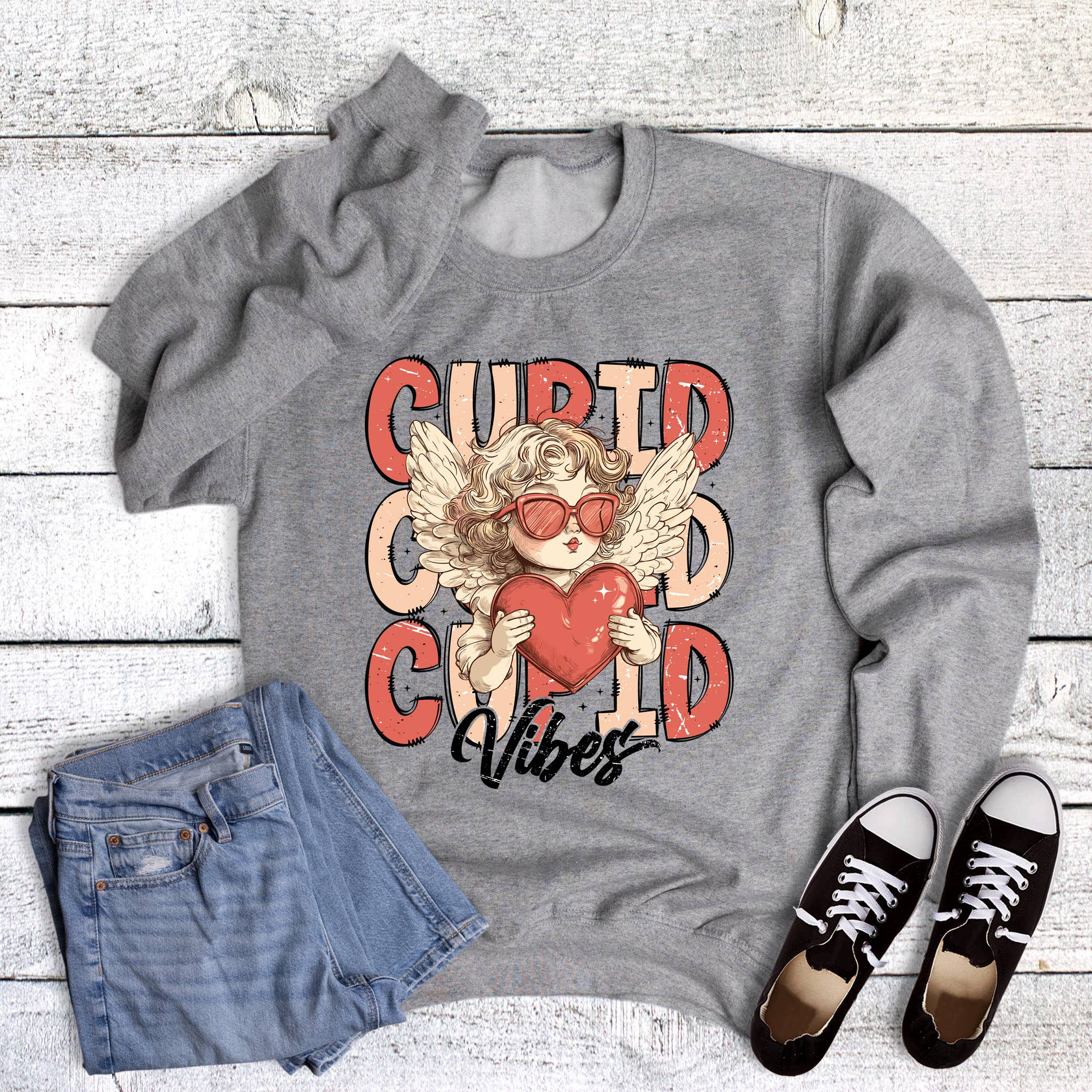 Valentine Stacked Cupid Vibes Sweatshirt T-Shirts, Hoodie | PodTeesHub.com
