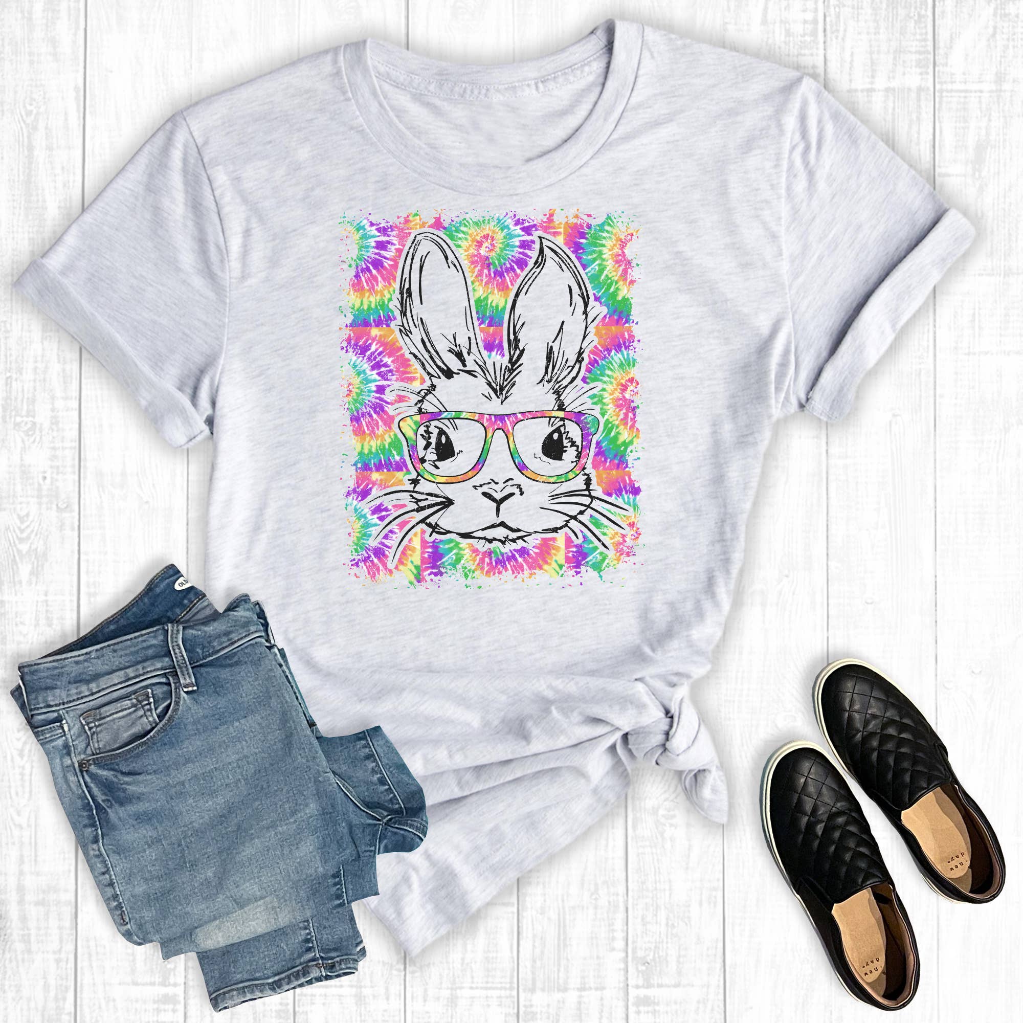 Tie Dye Bunny Glasses Graphic Tee Hoodie, Sweatshirt | PodTeesHub.com