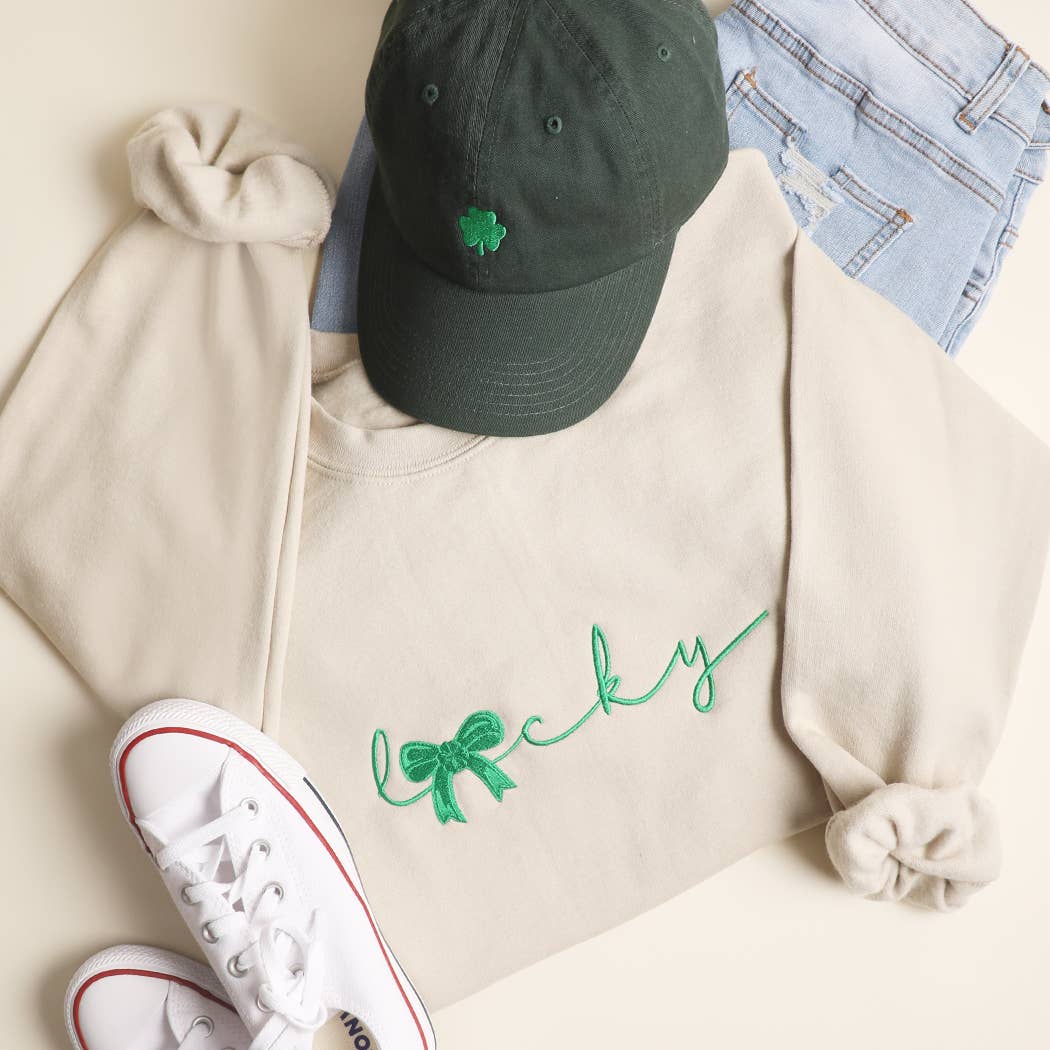 Lucky Bow Embroidered Heavyweight Sweatshirt T-Shirts, Hoodie | PodTeesHub.com
