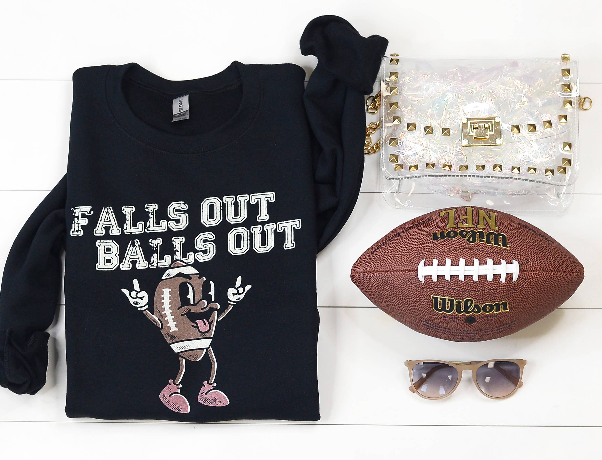 Falls Out Balls Out Funny Football Sweatshirt, Crewneck T-Shirts, Hoodie | PodTeesHub.com