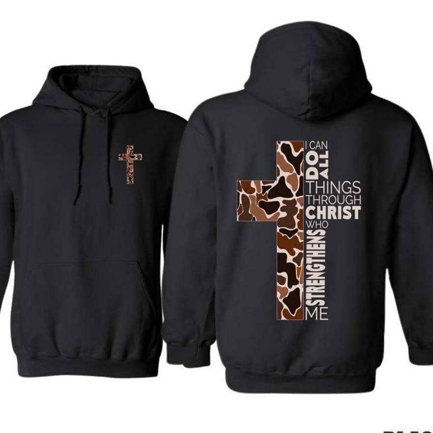 Christian 2-Sided Hoodie Camo Cross Design Philippians Verse T-Shirts, Sweatshirt | PodTeesHub.com