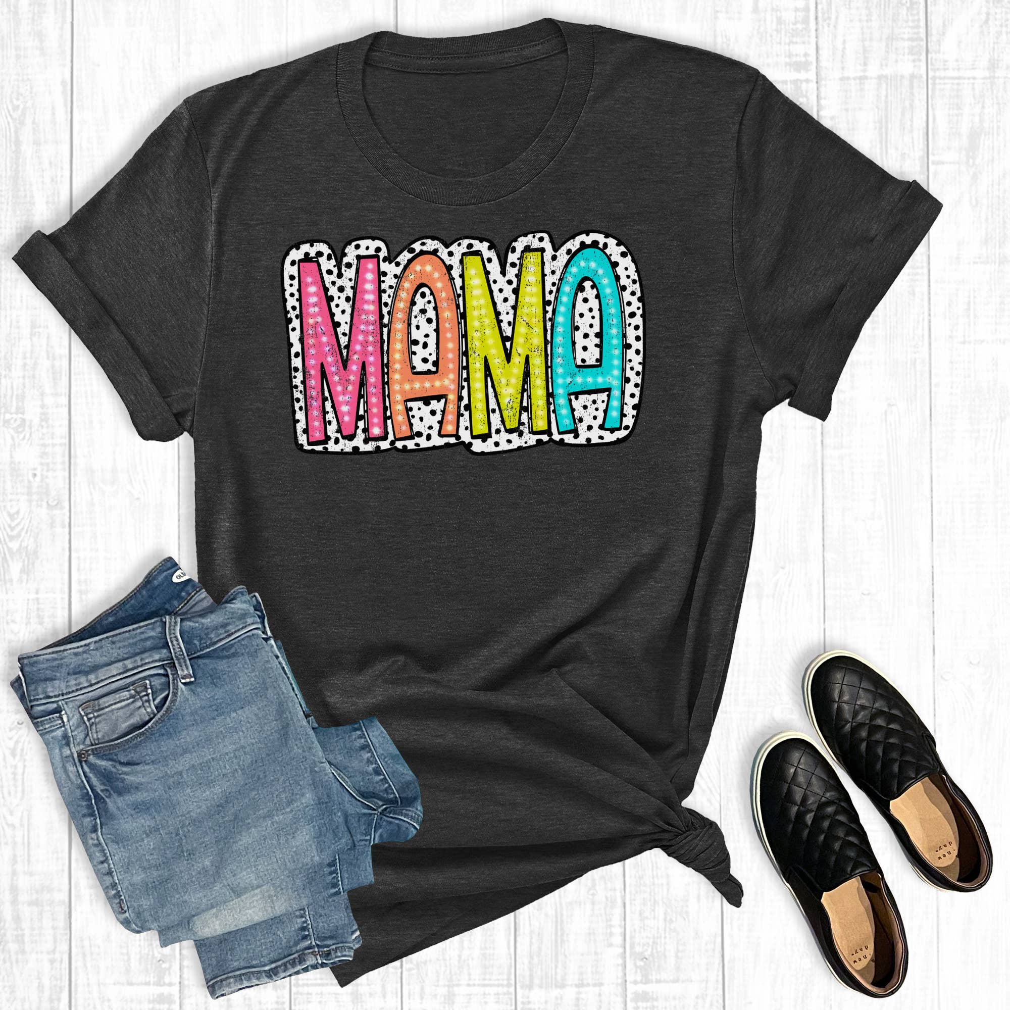 Mother's Day Colorful Dalmatian Dot Mama Graphic Tee Hoodie, Sweatshirt | PodTeesHub.com