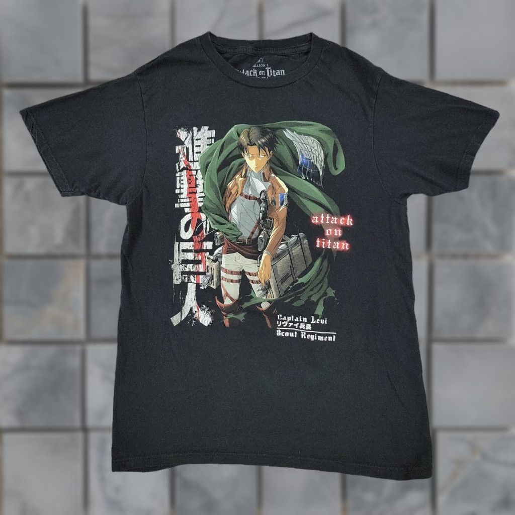 Vintage Attack On Titan Shirt Adult Small Black Anime Graphic Tee Captain Levi Short Sleeve Mens Hoodie, Sweatshirt