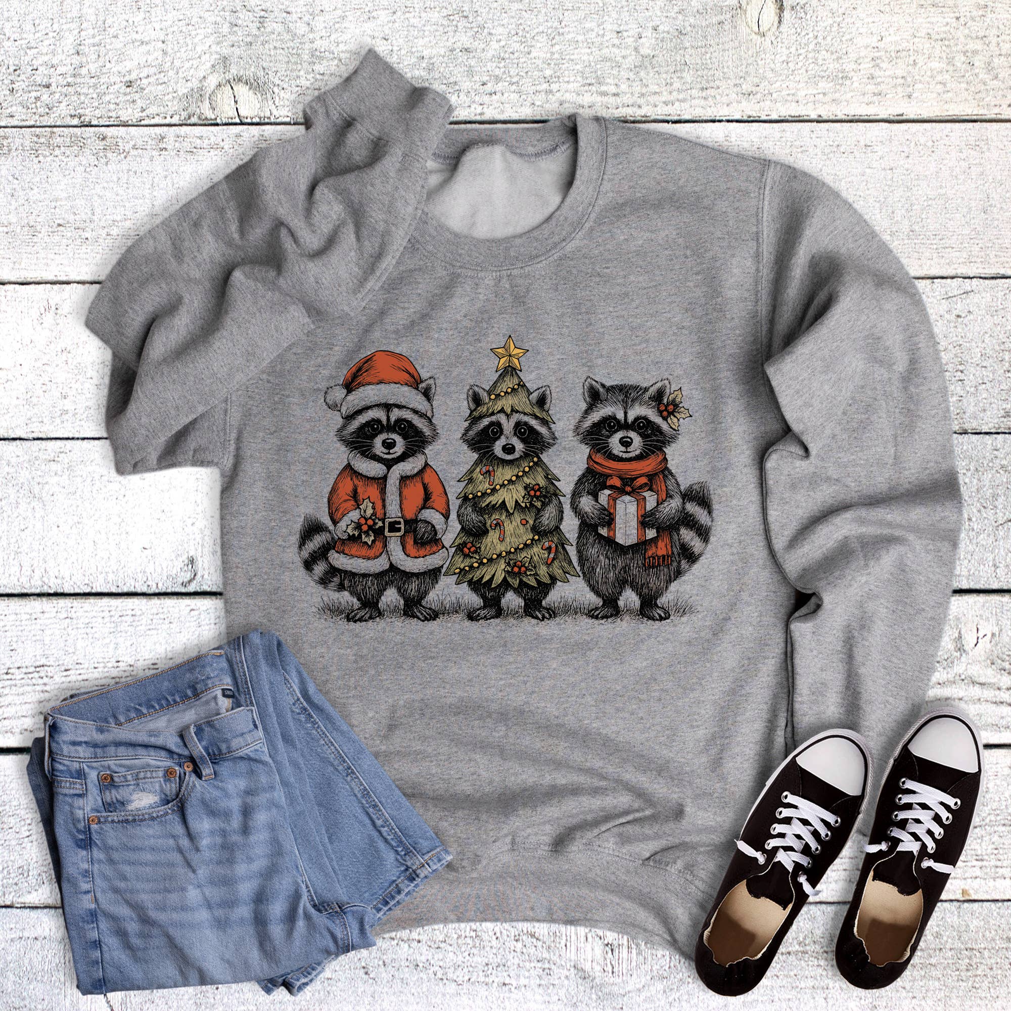 Christmas Raccoons Santa Christmas Tree Sweatshirt T-Shirts, Hoodie | PodTeesHub.com