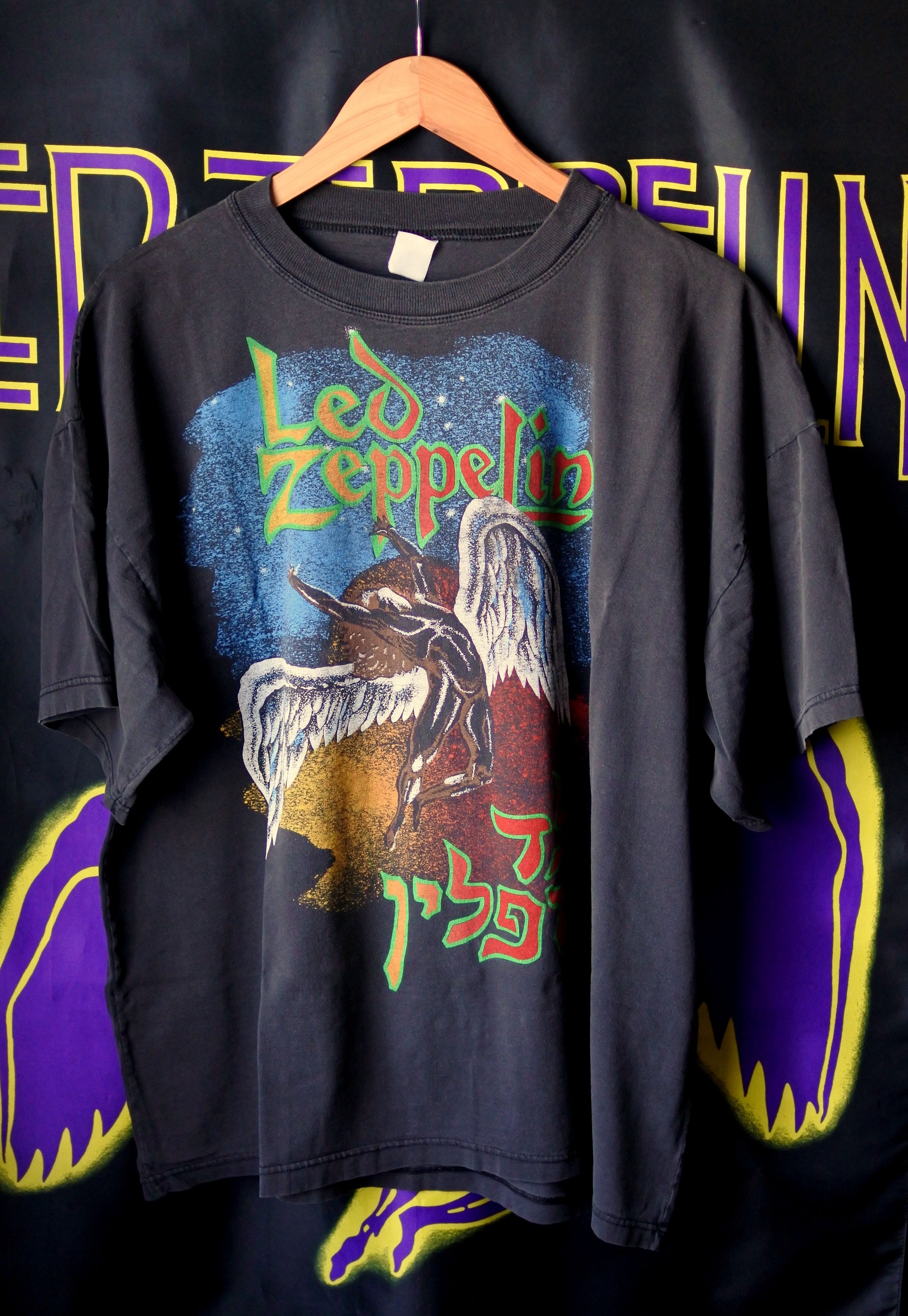 Led Zeppelin Rare Vintage Led Zeppelin Icarus Hebrew Black Xl T Shirt Hoodie, Sweatshirt | PodTeesHub.com