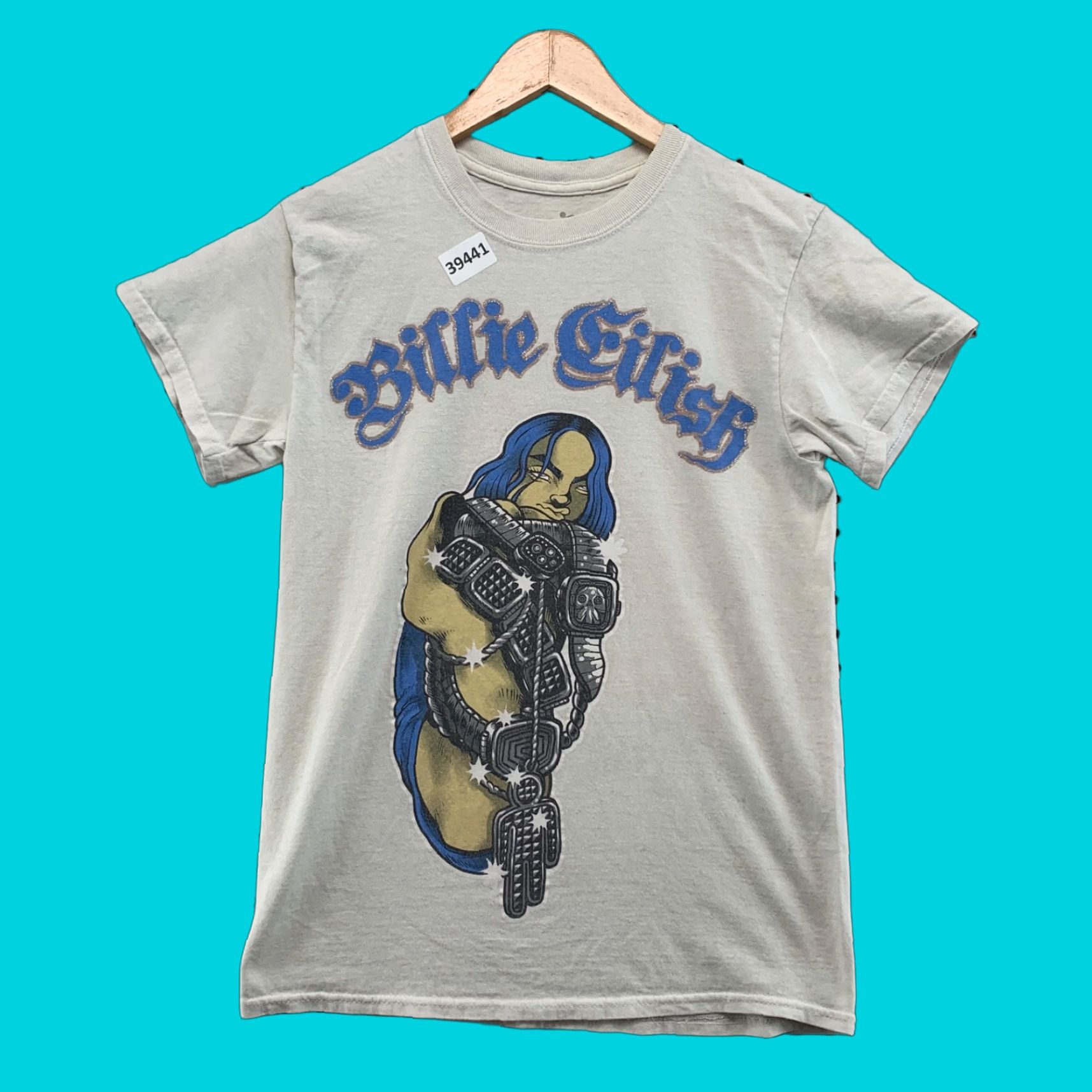 Vintage Billie Eilish Bling Biker Shirt Men Small White Music T Shirt Adult Small White Music Hoodie, Sweatshirt