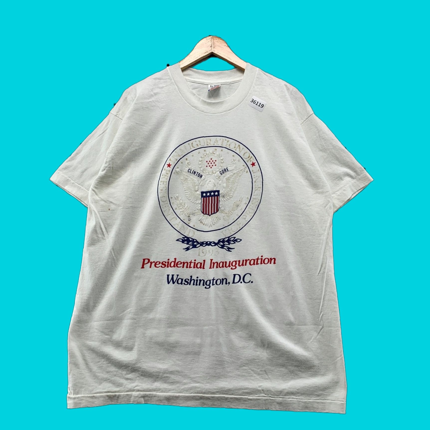 Fruit Of The Loom Vintage 90s President Inauguration Shirt Mens Xl White 1993 Bill Clinton Usa Shirt Hoodie, Sweatshirt