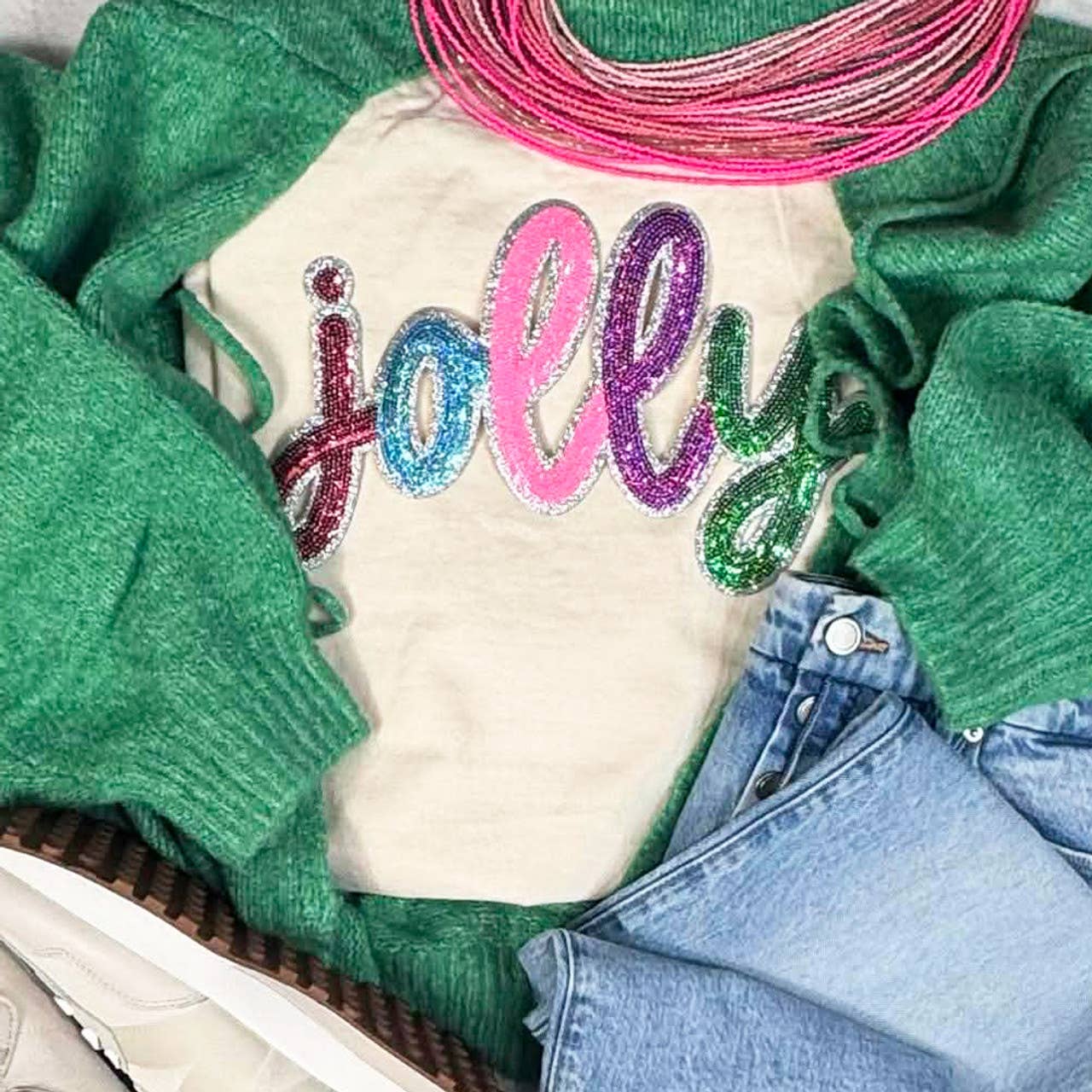 Multicolor Jolly Sequin Tee Hoodie, Sweatshirt | PodTeesHub.com