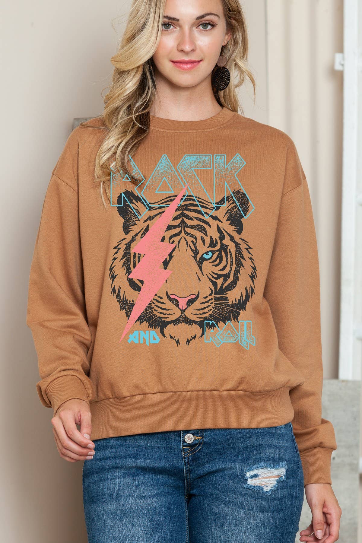 Rock N Roll Tiger Crewneck Sweatshirt T-Shirts, Hoodie | PodTeesHub.com