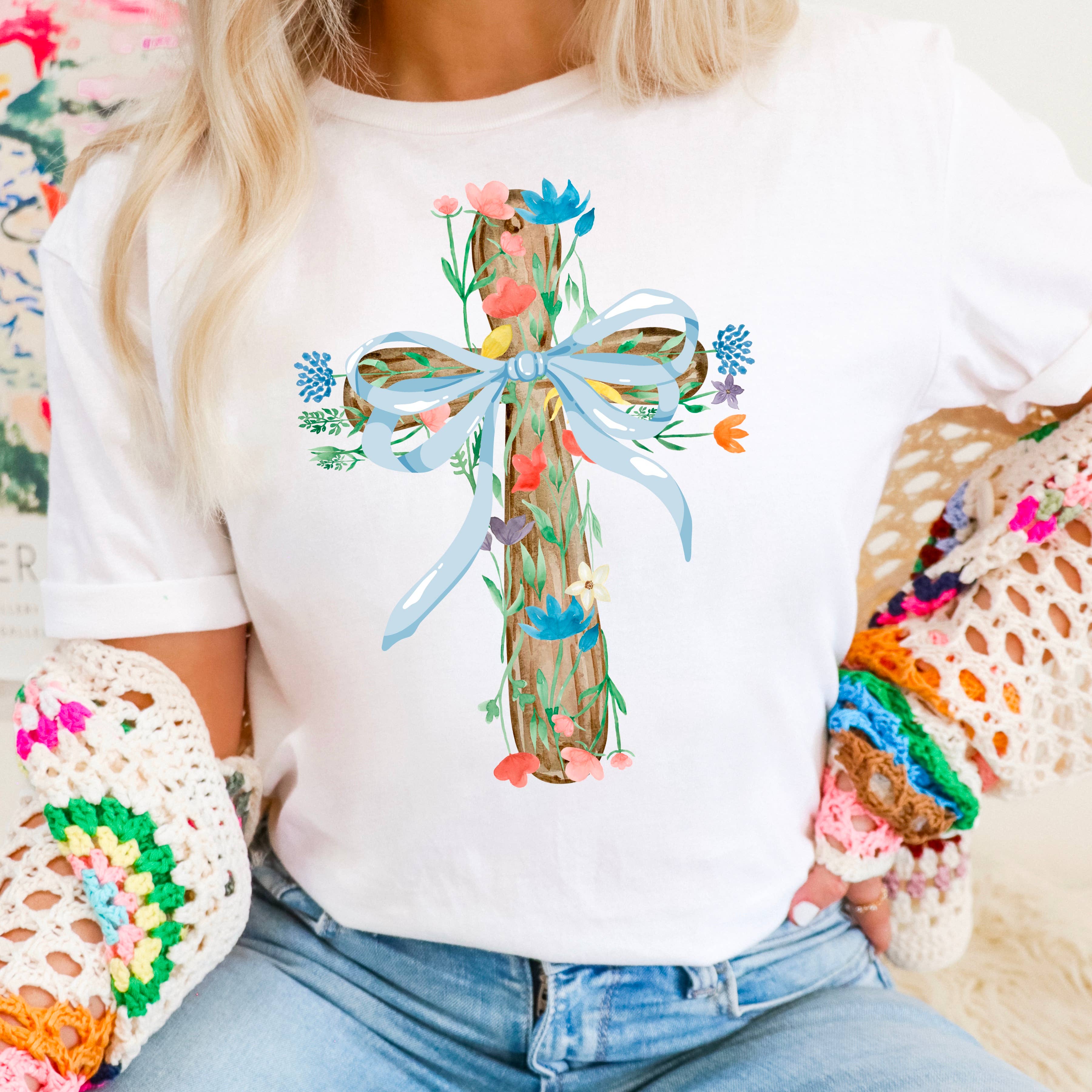 Coquette Floral Cross  | Easter Graphic Tee | Gildan Hoodie, Sweatshirt | PodTeesHub.com