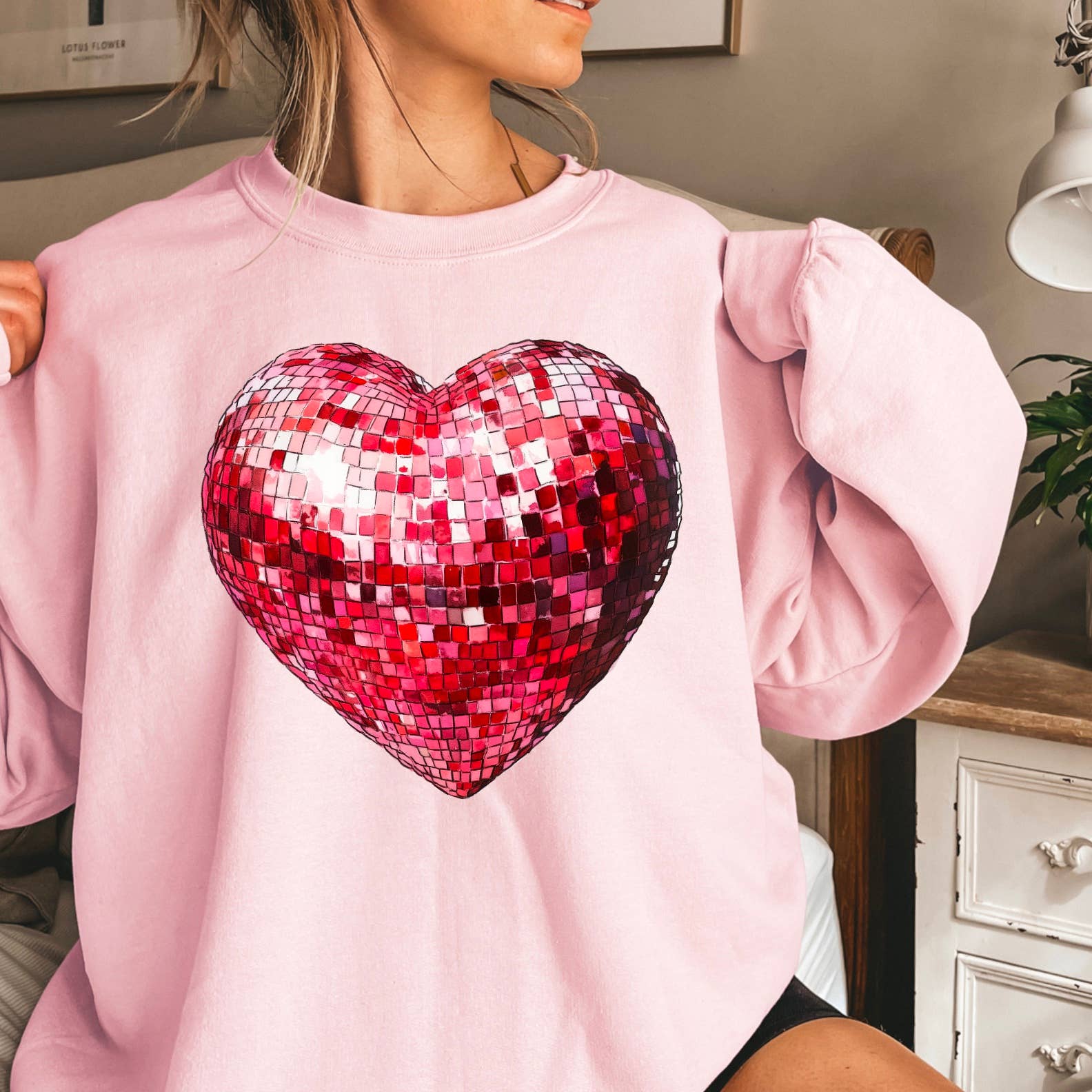 Heart Disco Ball Sweatshirt | Screen Print Sweatshirt T-Shirts, Hoodie | PodTeesHub.com