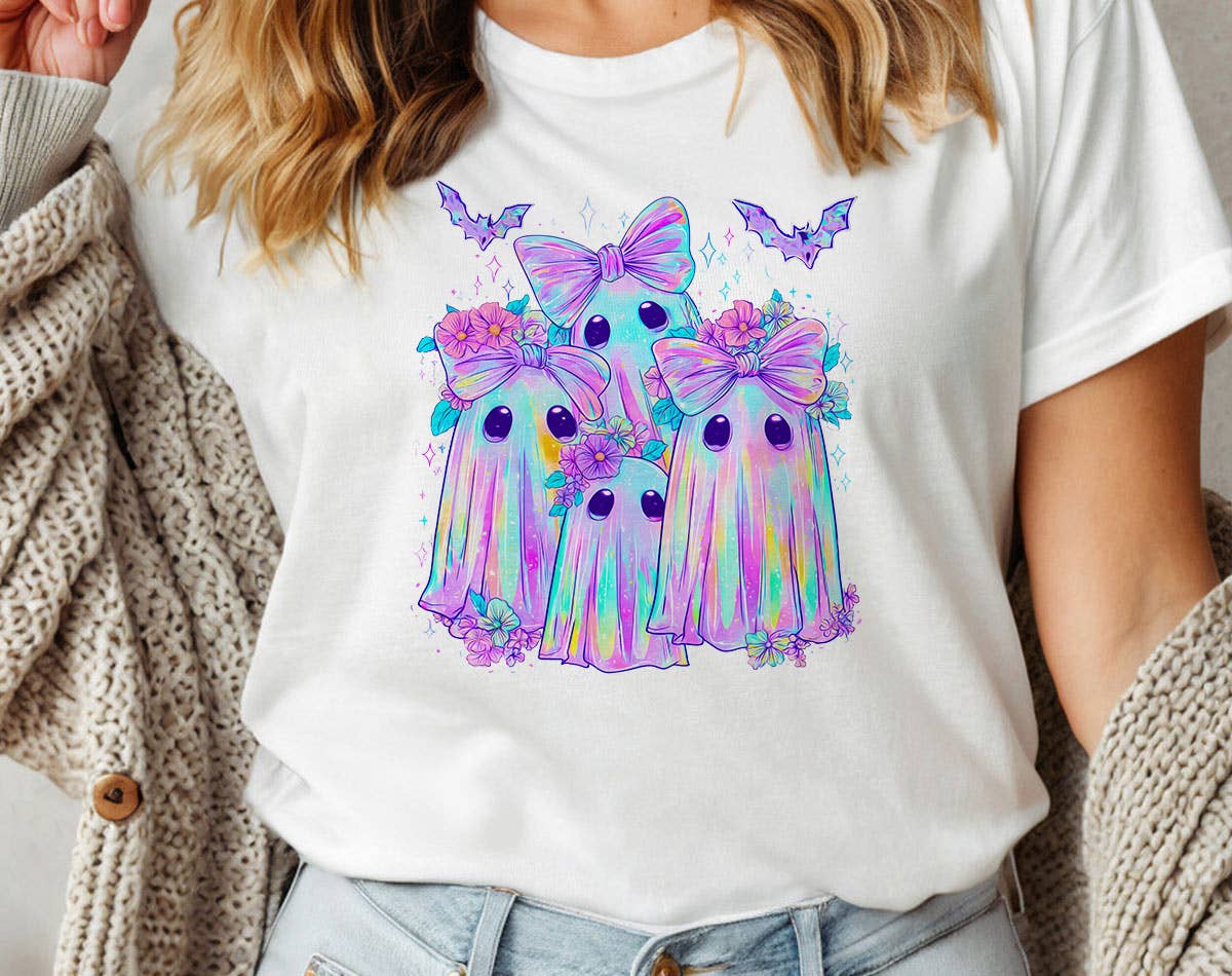 Iridescent Ghost Bow -  Cute Neon Halloween T-Shirt Hoodie, Sweatshirt | PodTeesHub.com