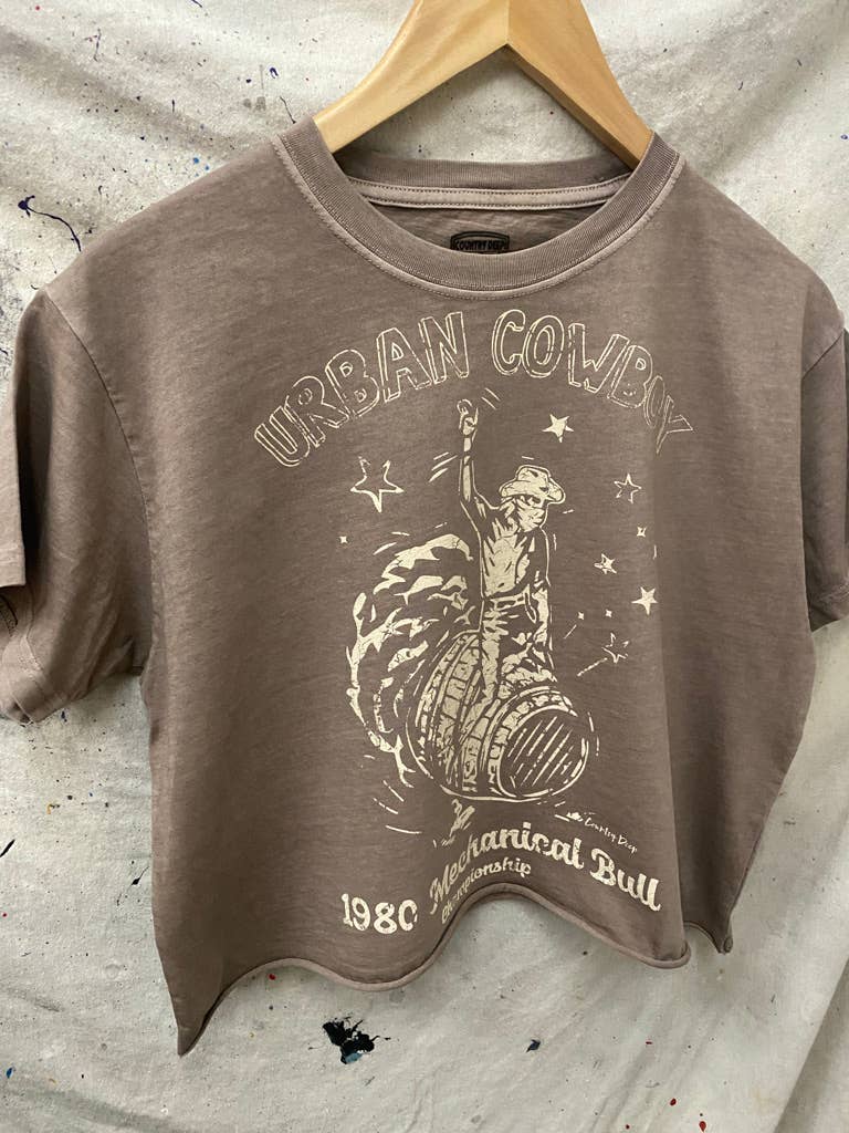 Urban Cowboy Mechanical Bull Contest Relaxed Crop T-Shirt Hoodie, Sweatshirt | PodTeesHub.com