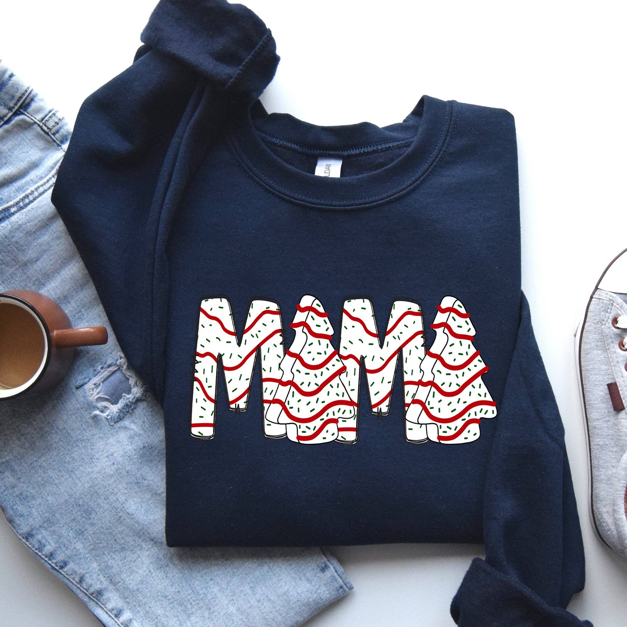 Mama, Christmas Cake, Santa, Retro, Vintage Sweatshirt T-Shirts, Hoodie | PodTeesHub.com