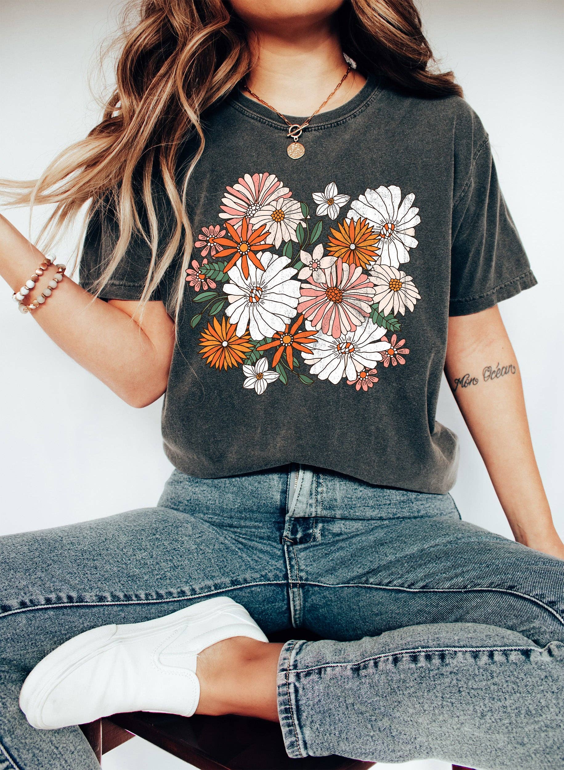 Boho Chic Wildflower Floral T-Shirt Hoodie, Sweatshirt | PodTeesHub.com