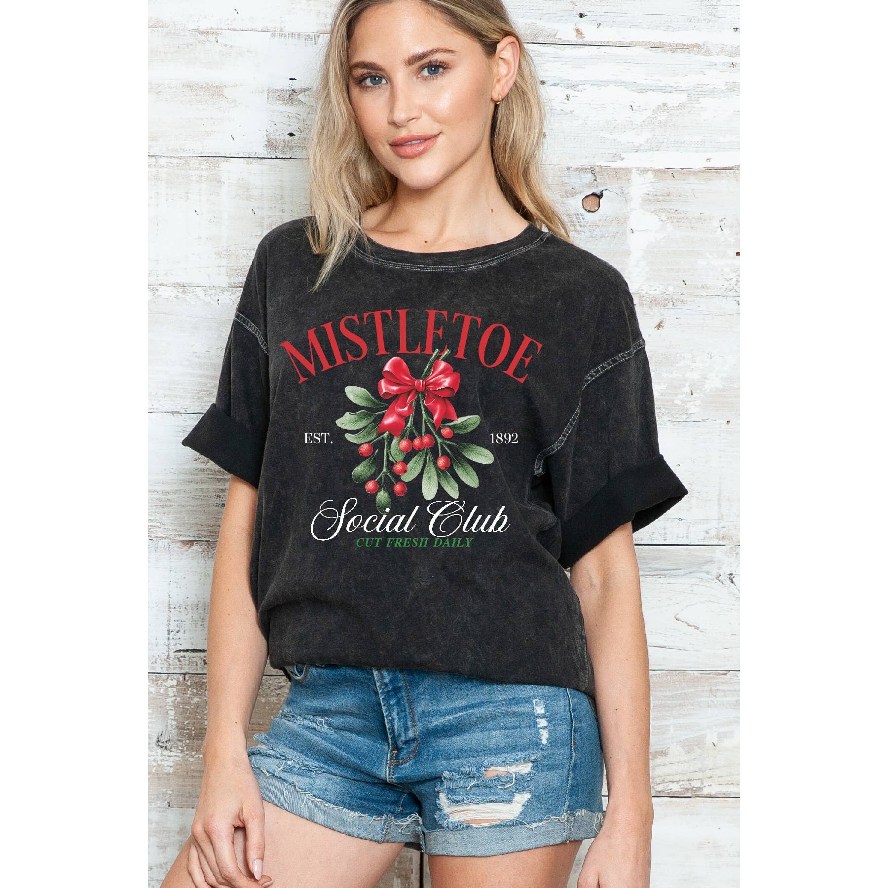 Mistletoe Social Club Oversize Mineral Wash T Shirt Hoodie, Sweatshirt | PodTeesHub.com