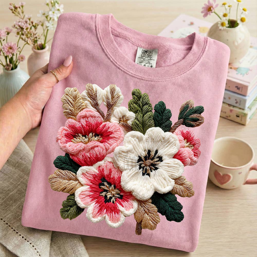 Faux Yarn Spring Flowers Tee Hoodie, Sweatshirt | PodTeesHub.com