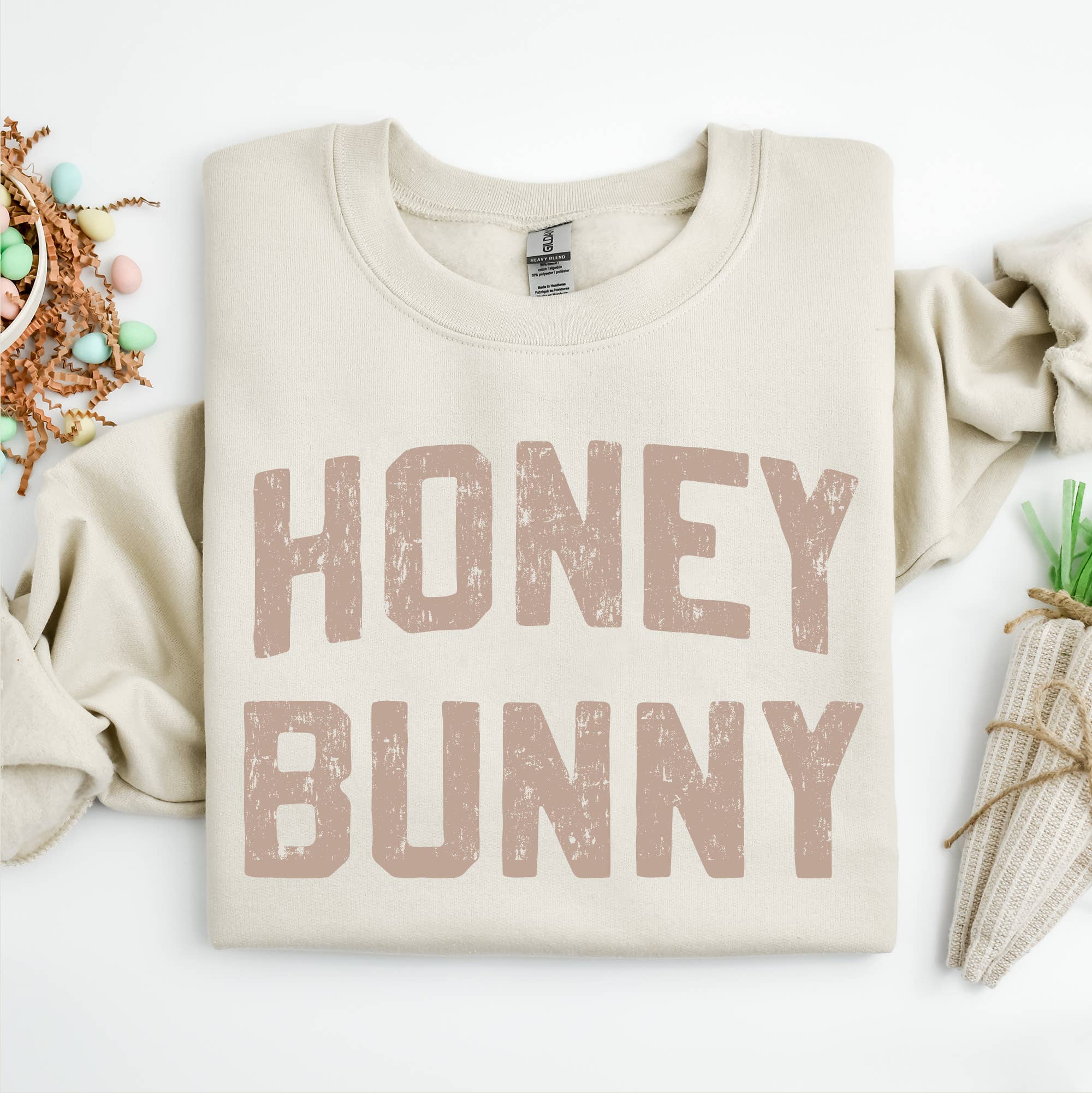 Honey Bunny Crewneck Sweatshirt, Easter Sweatshirt, Sand T-Shirts, Hoodie | PodTeesHub.com