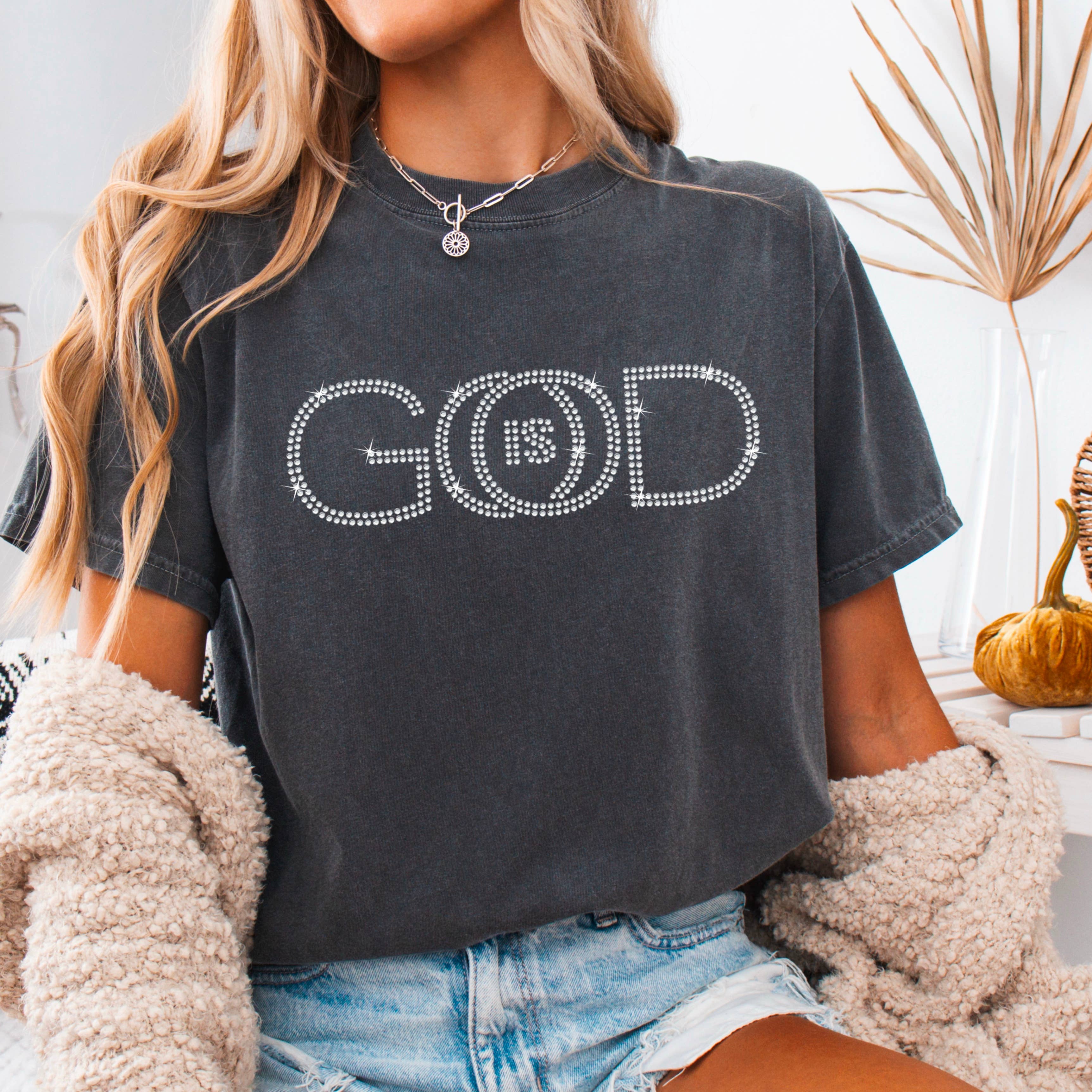 Rhinestone God Is Good Christian T-Shirt | Comfort Color Hoodie, Sweatshirt | PodTeesHub.com