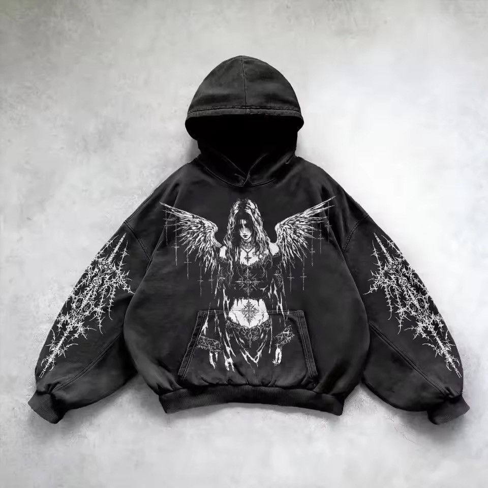 Japanese Brand Grunge Angel Black Winged Angel Print T-Shirts, Hoodie, Sweatshirt
