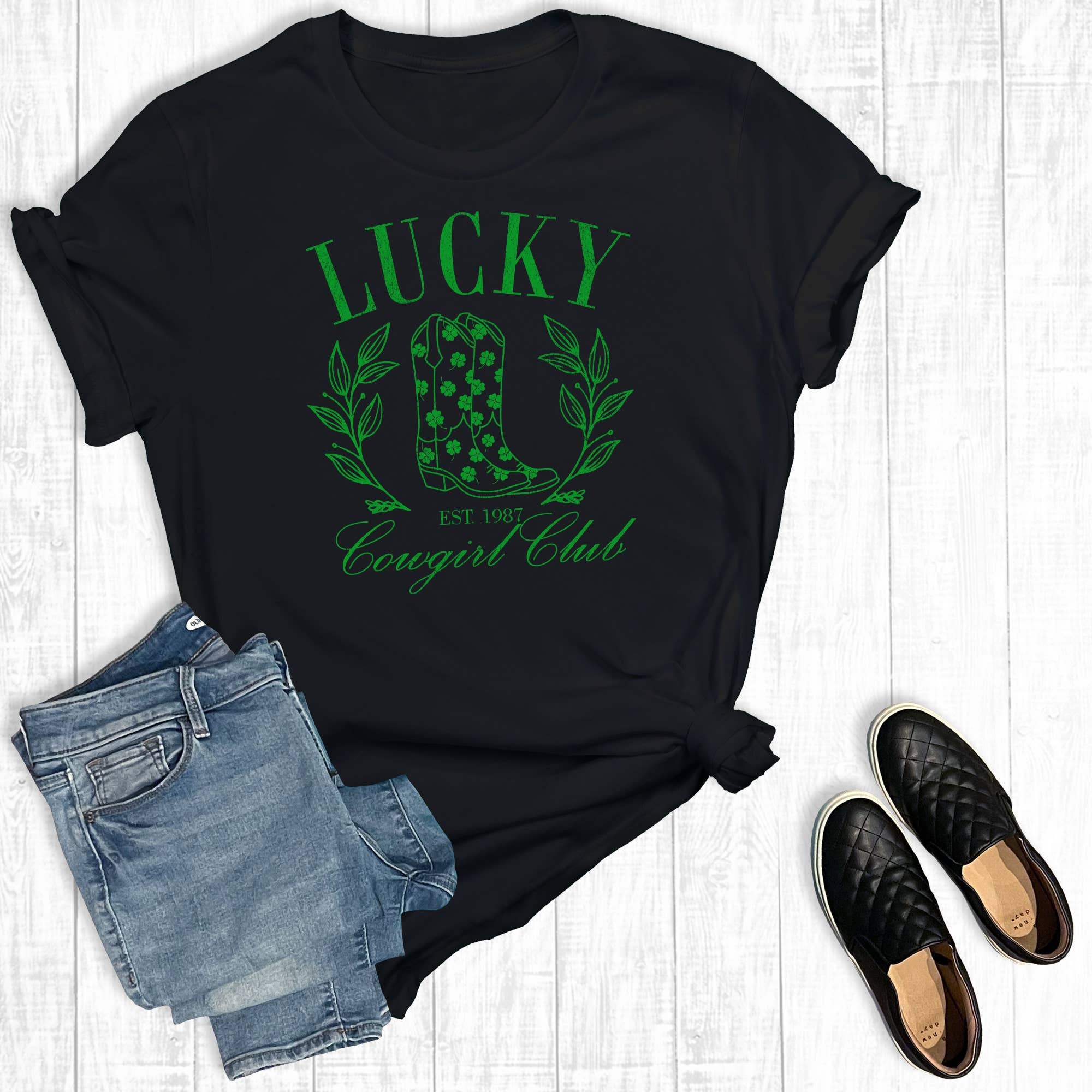 Western St. Patrick's Day Lucky Cowgirl's Club Graphic Tee Hoodie, Sweatshirt | PodTeesHub.com