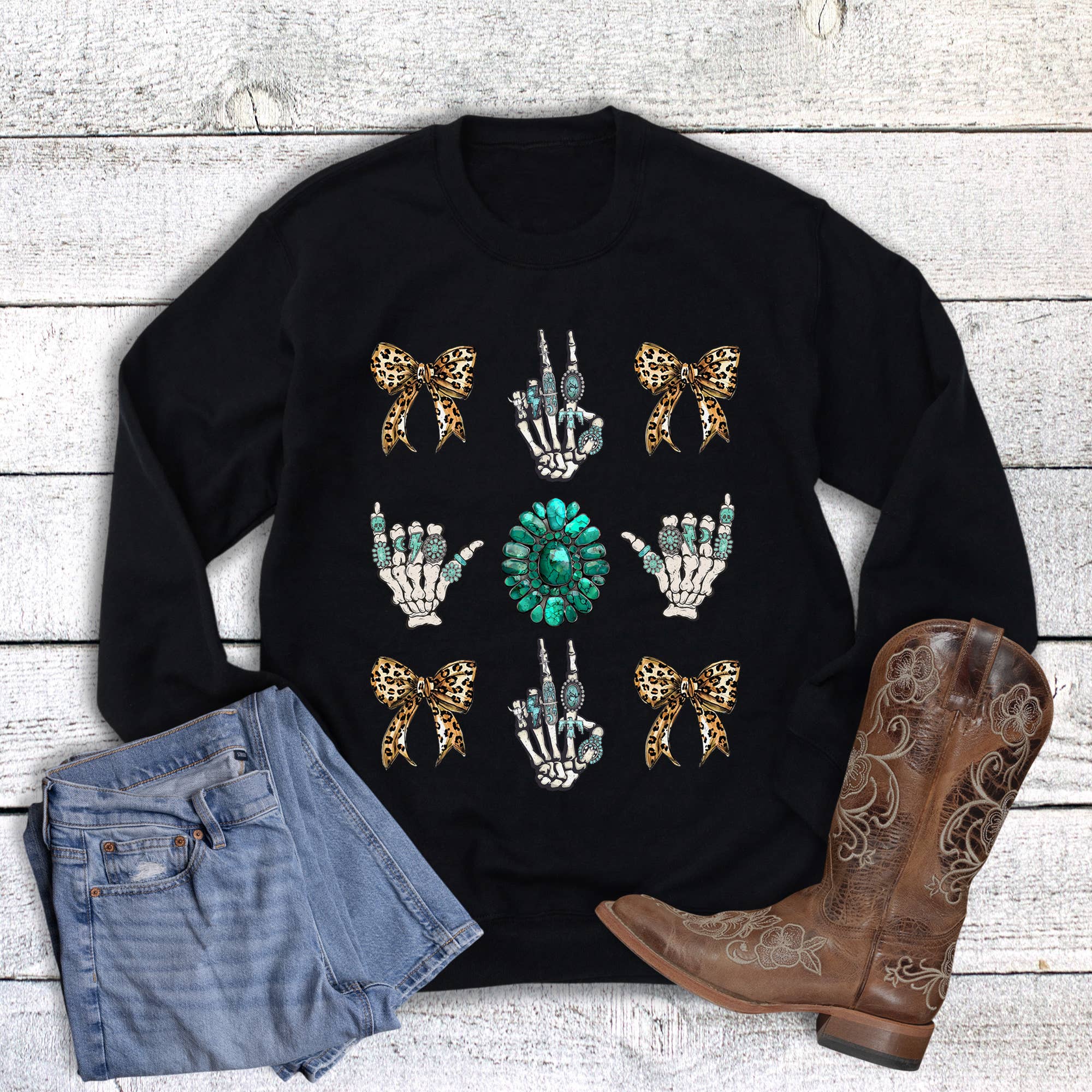 Western Coquette Turquoise Leopard Sweatshirt T-Shirts, Hoodie | PodTeesHub.com