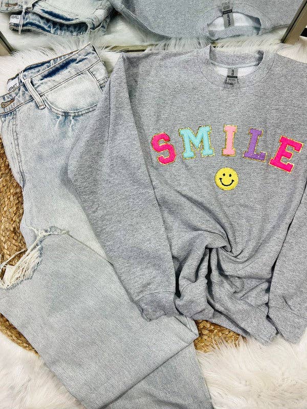 Smile Happy Multi Chenille Patch Sweatshirt T-Shirts, Hoodie | PodTeesHub.com