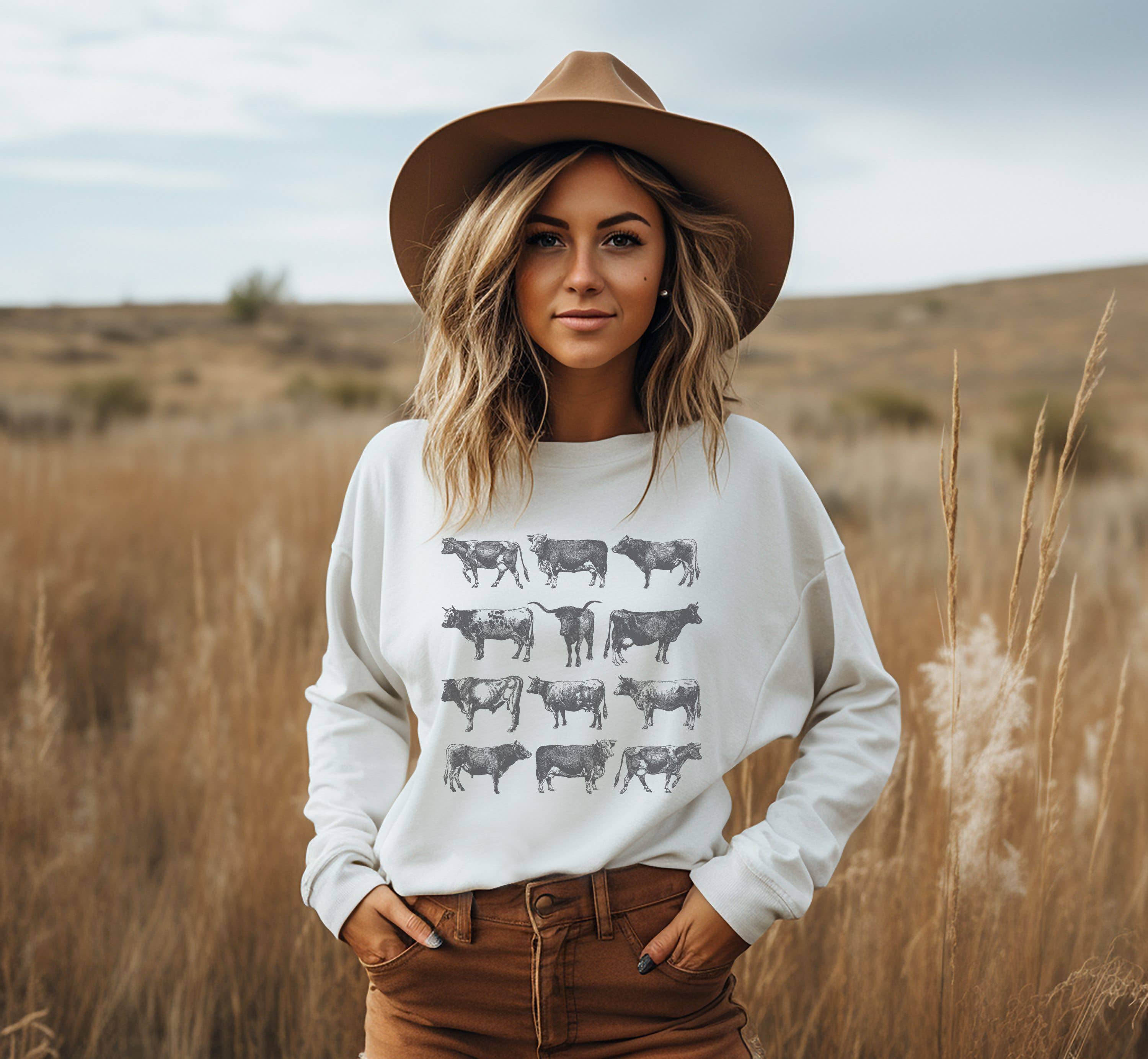 Vintage Cow Bull Crew Neck Sweatshirt T-Shirts, Hoodie | PodTeesHub.com
