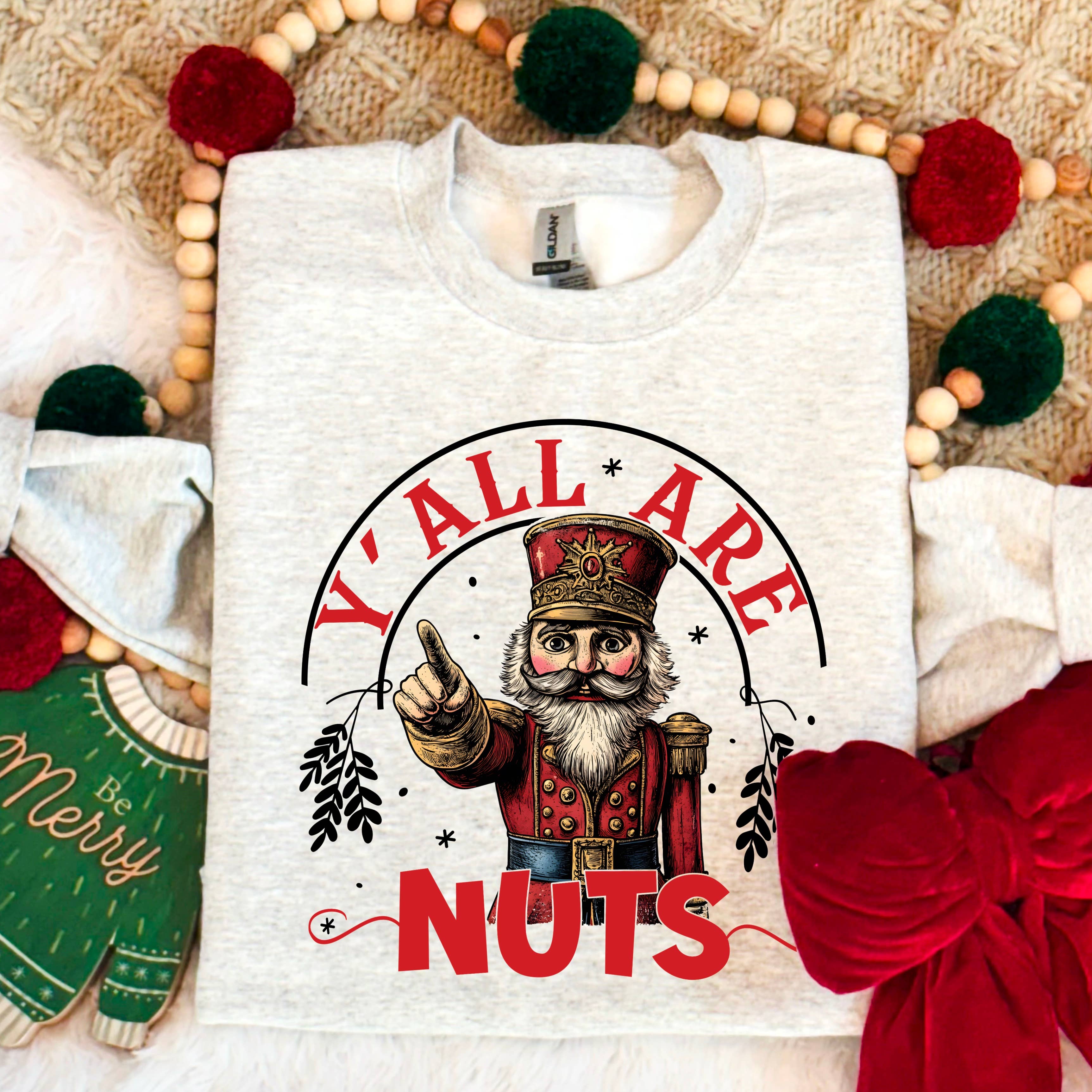 Yall Are Nuts Christmas 2025 Long Sleeve Shirt | Gildan Hoodie, Sweatshirt | PodTeesHub.com