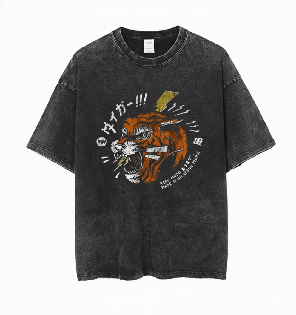Other Y2k Streetwear Japan Tiger Print Washed T Shirt Hoodie, Sweatshirt | PodTeesHub.com