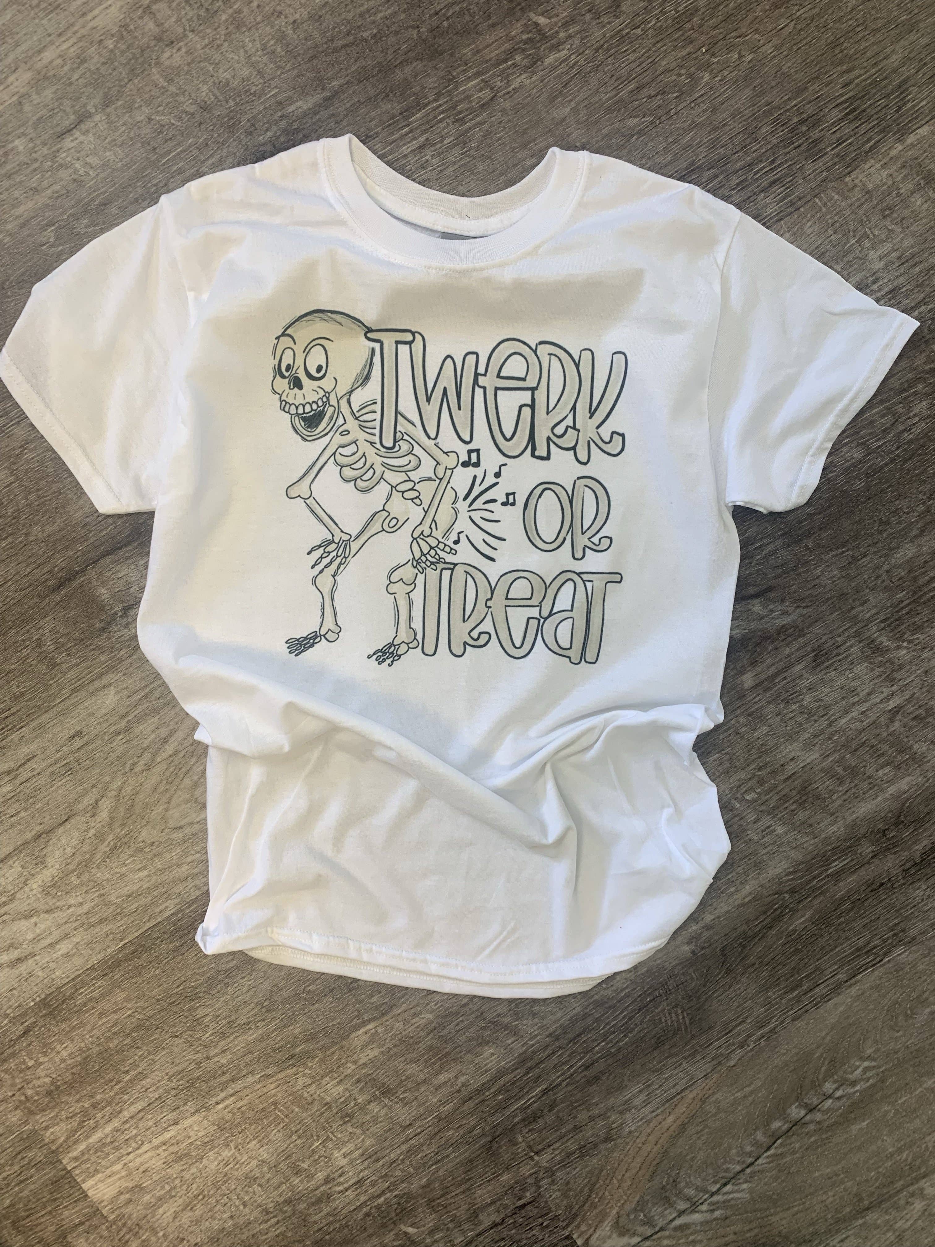 Twerk or Treat Skeleton On White Tee Hoodie, Sweatshirt | PodTeesHub.com