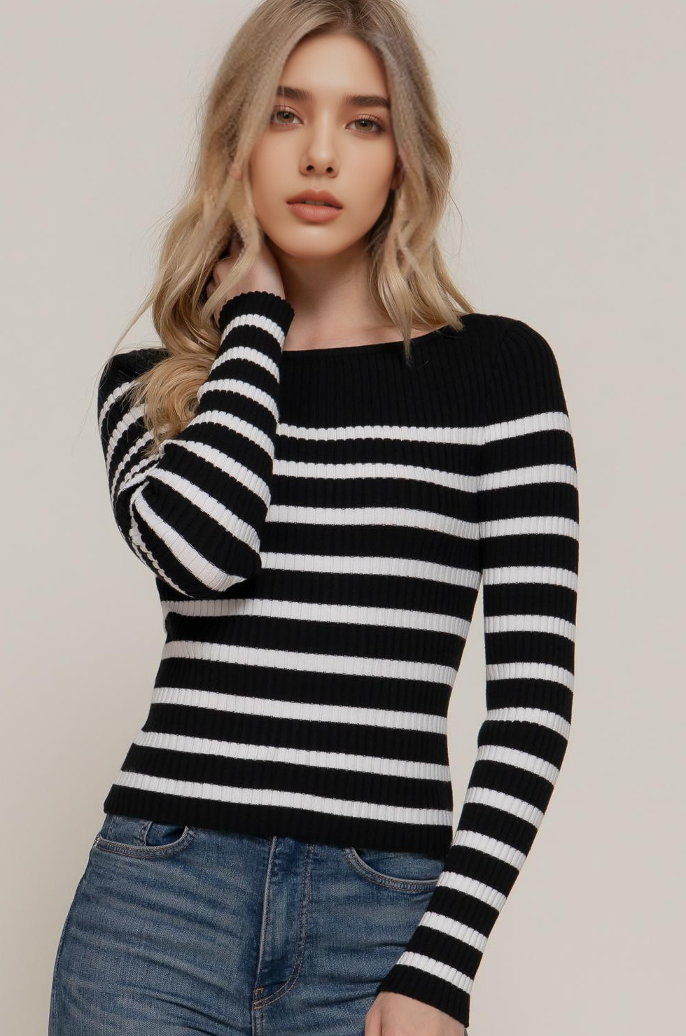 0910 Long Sleeve Boat Neck Stripe Sweater SI-28760 T-Shirts, Hoodie, Sweatshirt | PodTeesHub.com