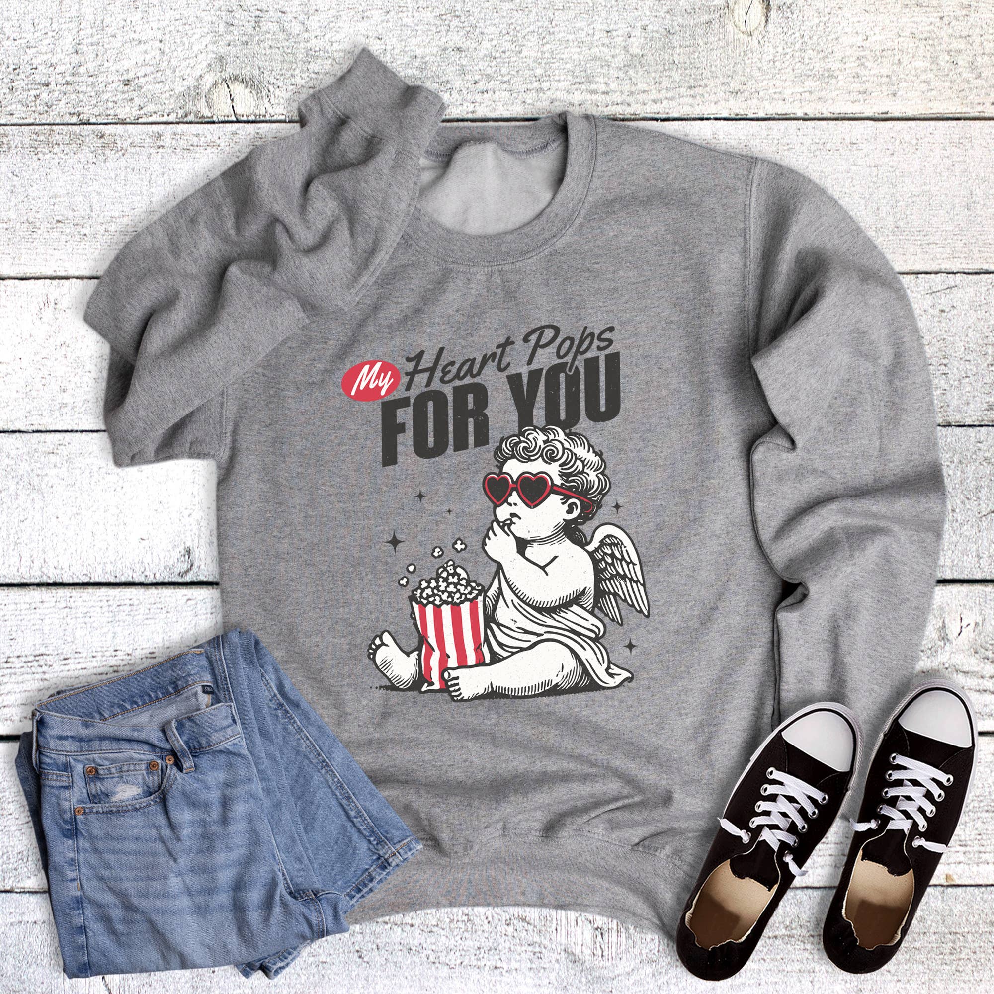 Valentine My Heart Pops Popcorn Sweatshirt T-Shirts, Hoodie | PodTeesHub.com