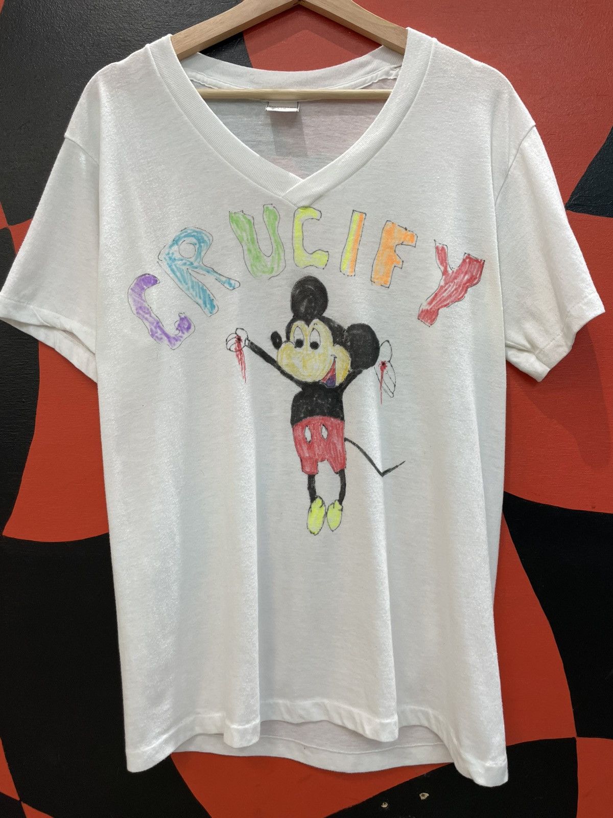Vintage Parody Crucify Rainbow Text Carton Mouse Hand Drawn Art T-Shirts, Hoodie, Sweatshirt