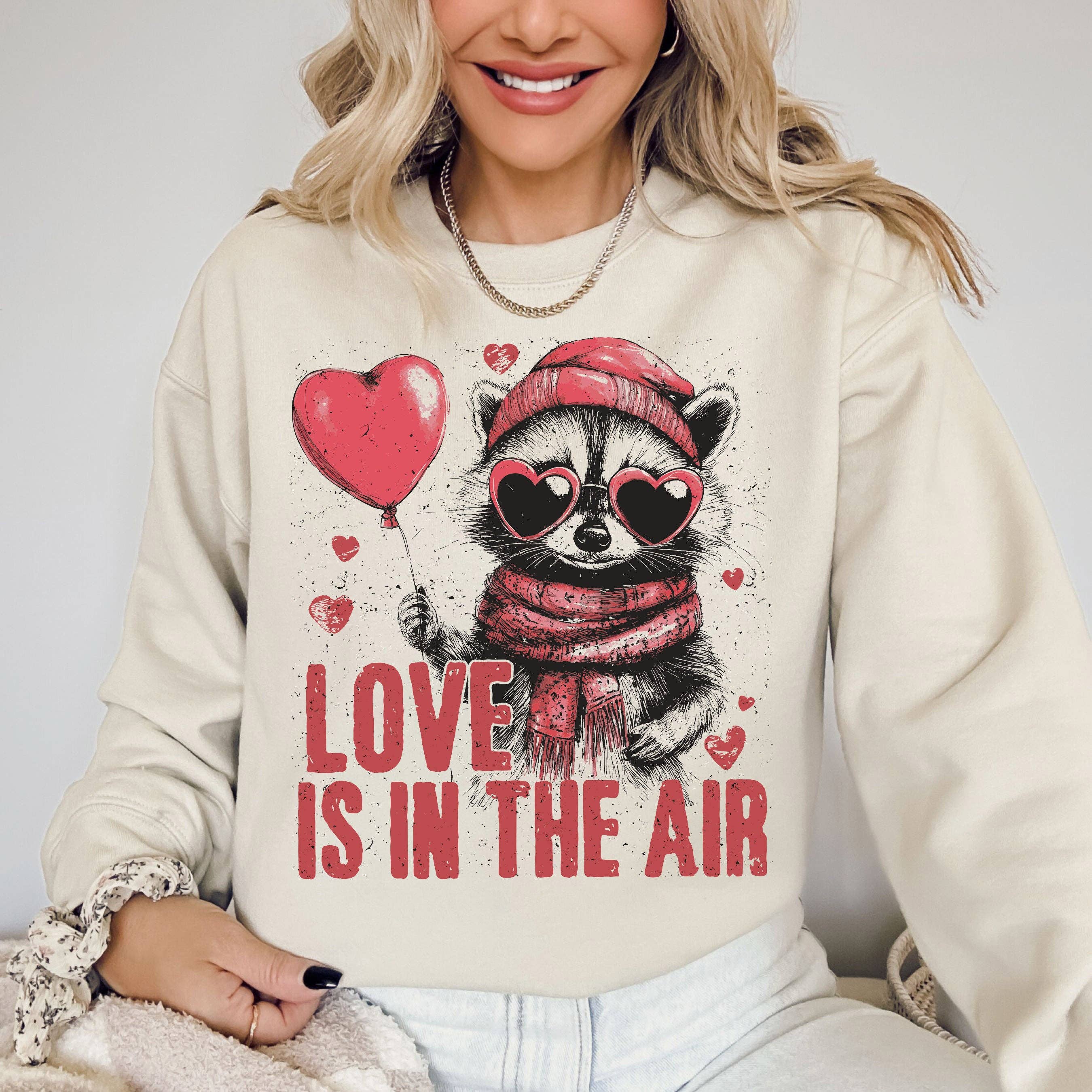 Love Is in the Air, Racoon Valentine's Day, Love Sweatshirt T-Shirts, Hoodie | PodTeesHub.com