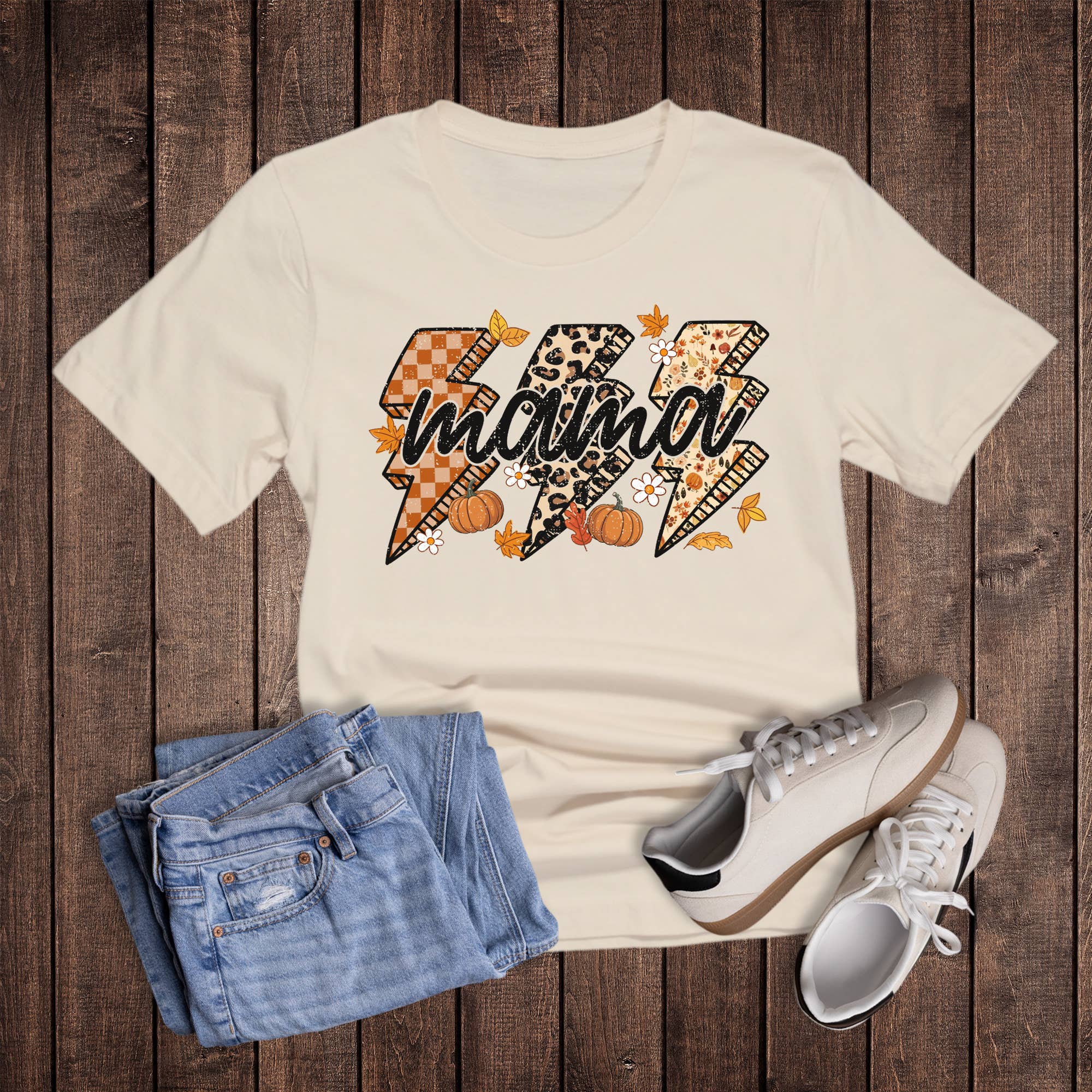 Fall Patterned Lightning Mama Graphic Tee Hoodie, Sweatshirt | PodTeesHub.com