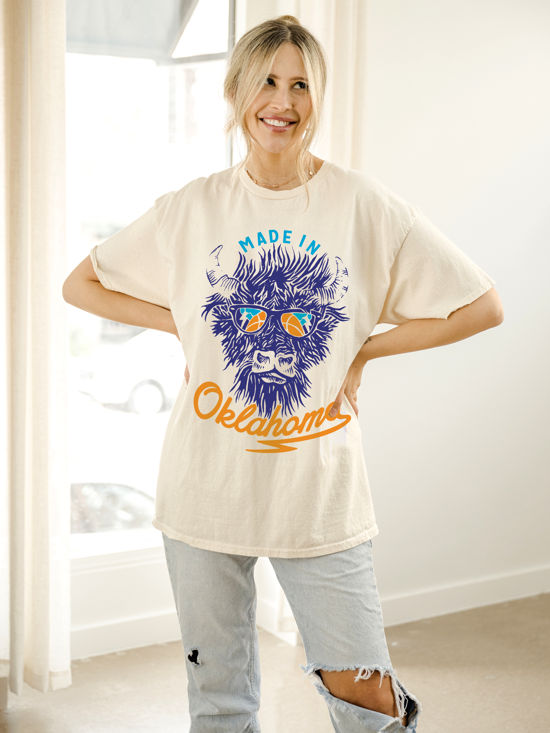Made in Oklahoma Off White Thrifted Graphic Tee Hoodie, Sweatshirt | PodTeesHub.com
