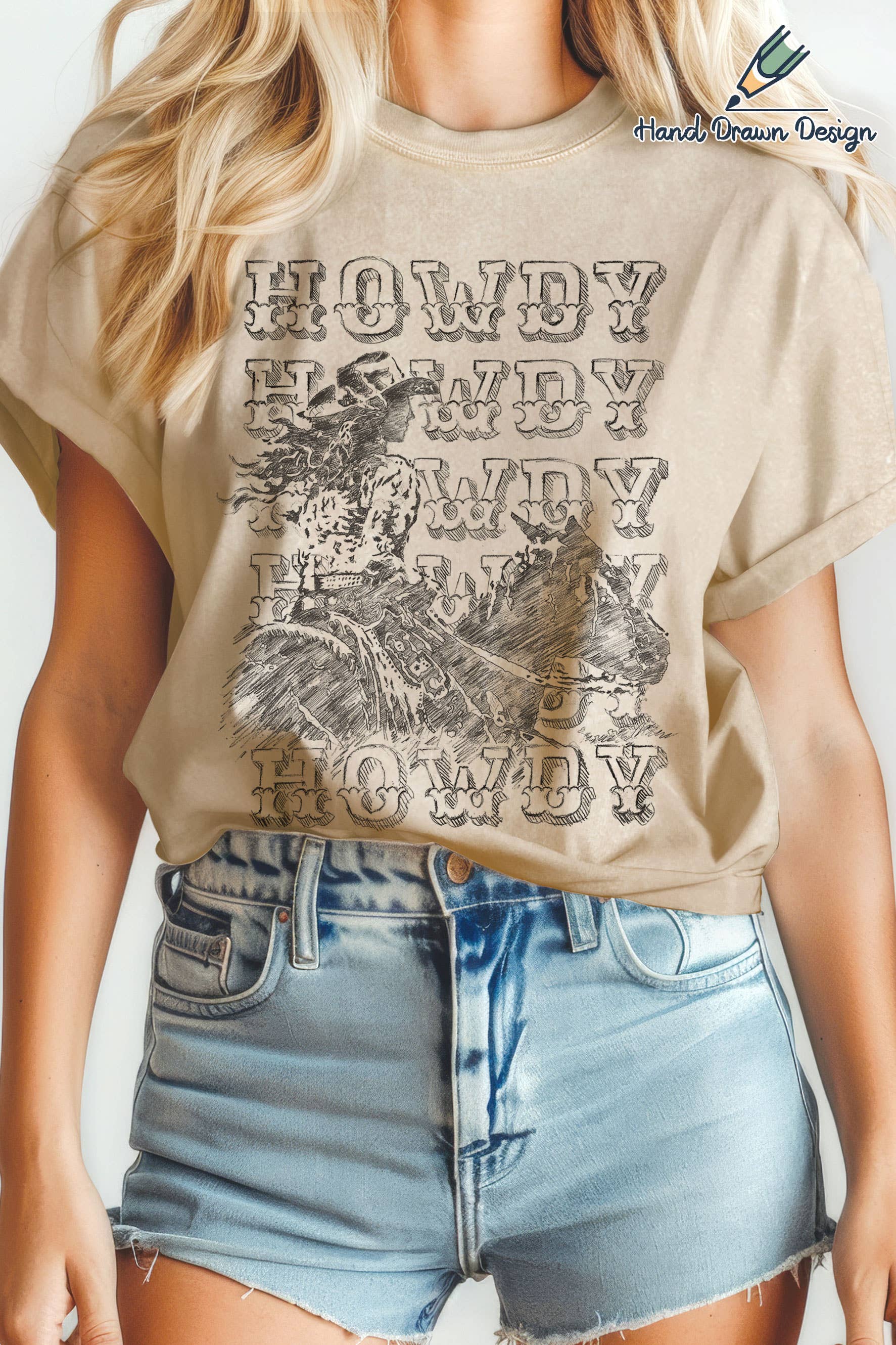 Howdy Cowgirl-Hand Drawn Graphic Mineral Tshirt Hoodie, Sweatshirt | PodTeesHub.com