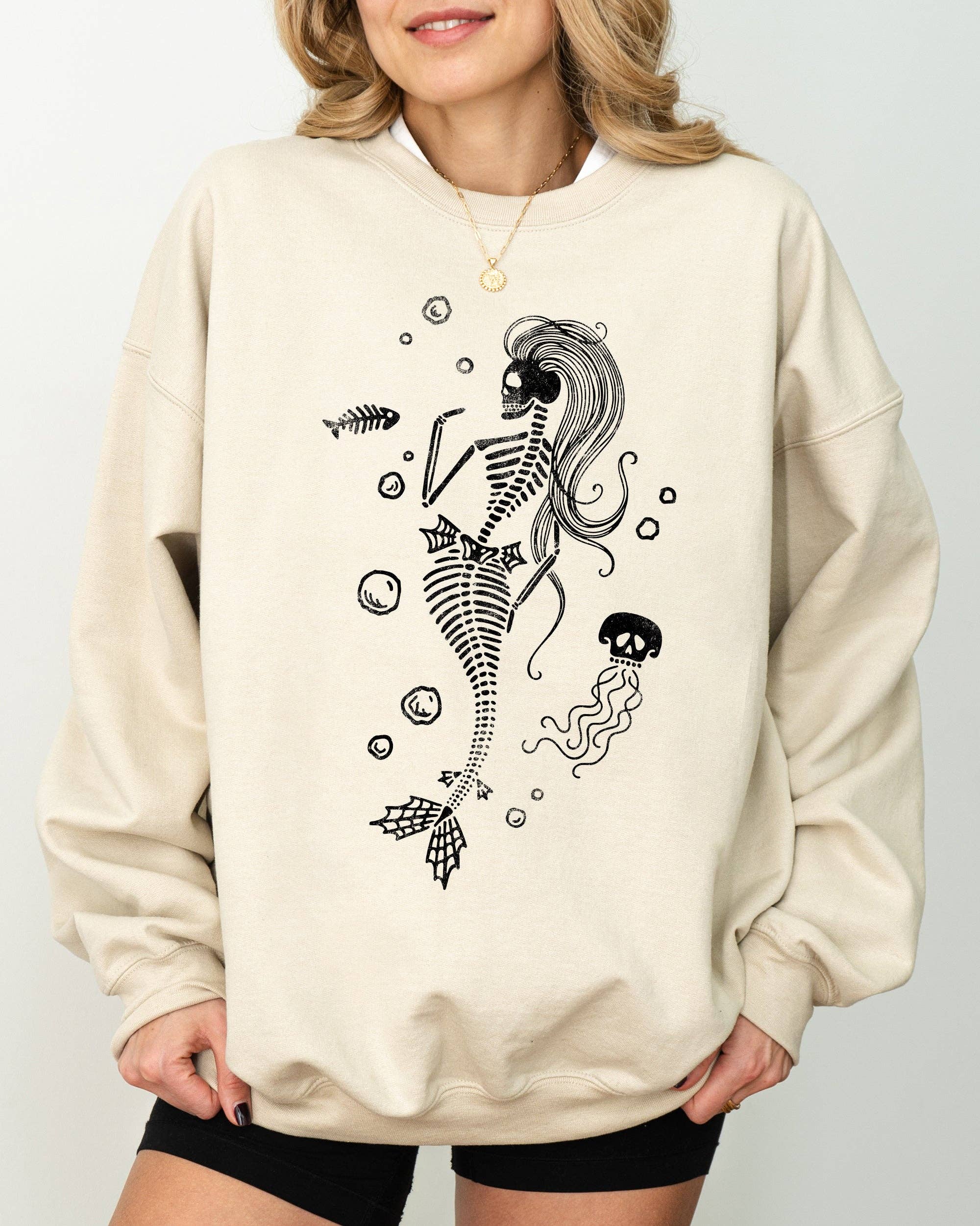Skeleton Mermaid,  Funny, Spooky, Halloween Sweatshirt T-Shirts, Hoodie | PodTeesHub.com