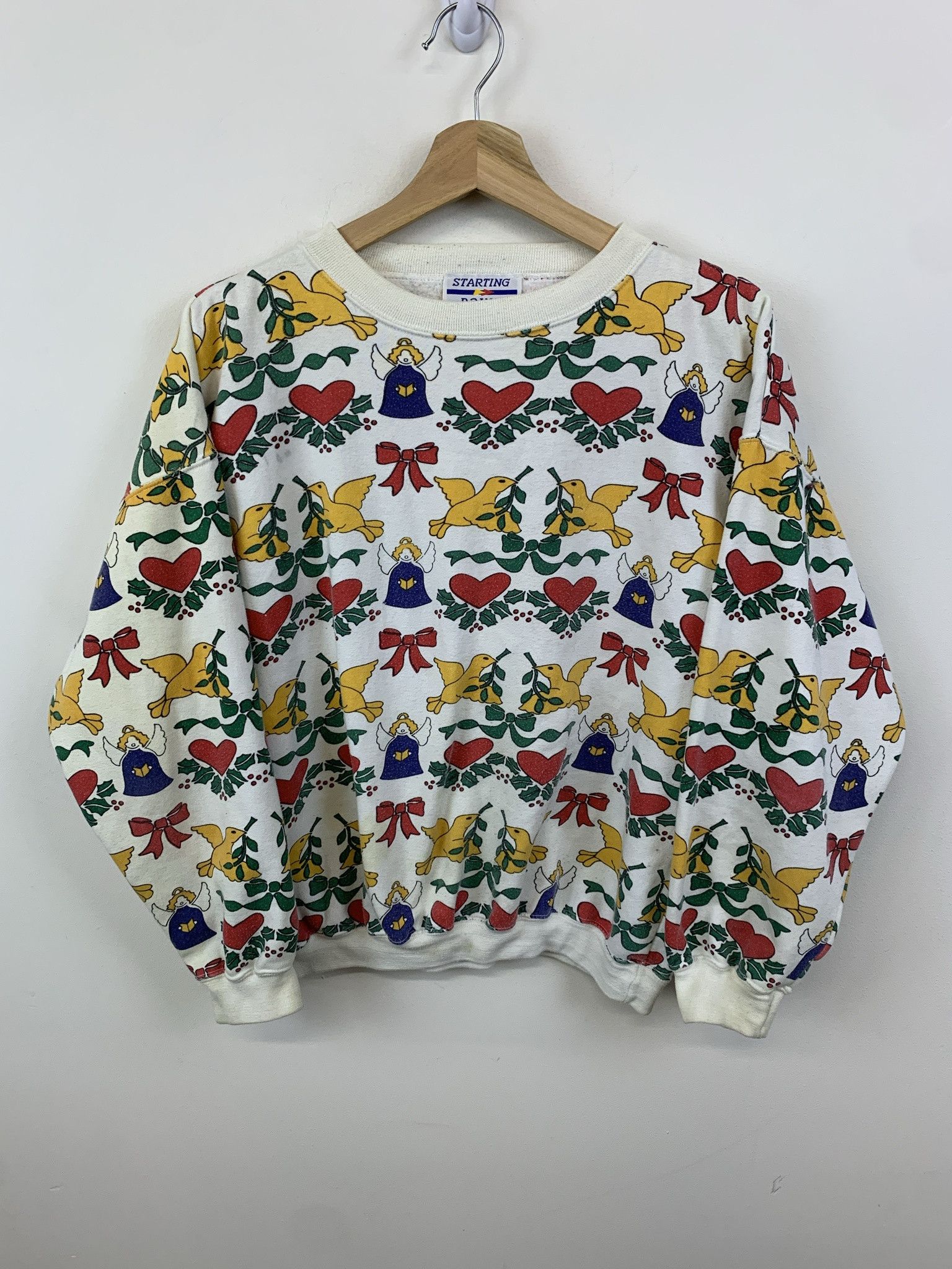 Vintage Crewneck 1990s Angel Dove All Over Print Vintage Sweatshirt Size M T-Shirts, Hoodie | PodTeesHub.com